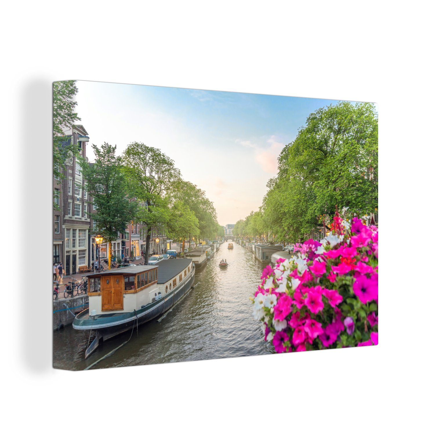 Amsterdam, der cm in Leinwandbilder, Aufhängefertig, OneMillionCanvasses® Foto (1 Prinsengracht St), Wandbild Farbenfrohes 30x20 Leinwandbild Wanddeko,