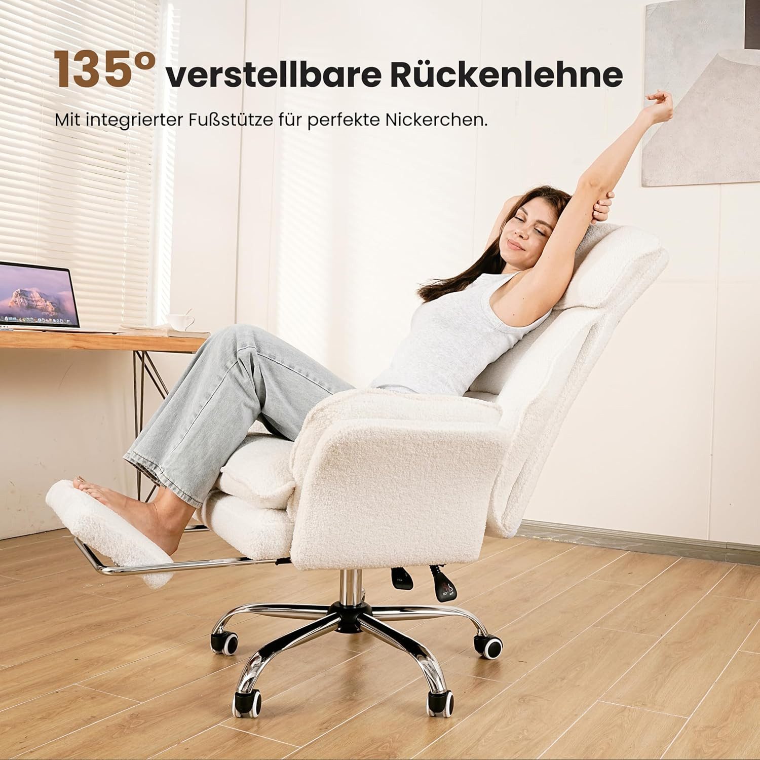 Patbrela Drehstuhl Bürostuhl Chefsessel Ergonomisch mit klappbaren Armlehnen, Gaming Stuhl mit Fußstütze & 135° Verstellbarer Rückenlehne