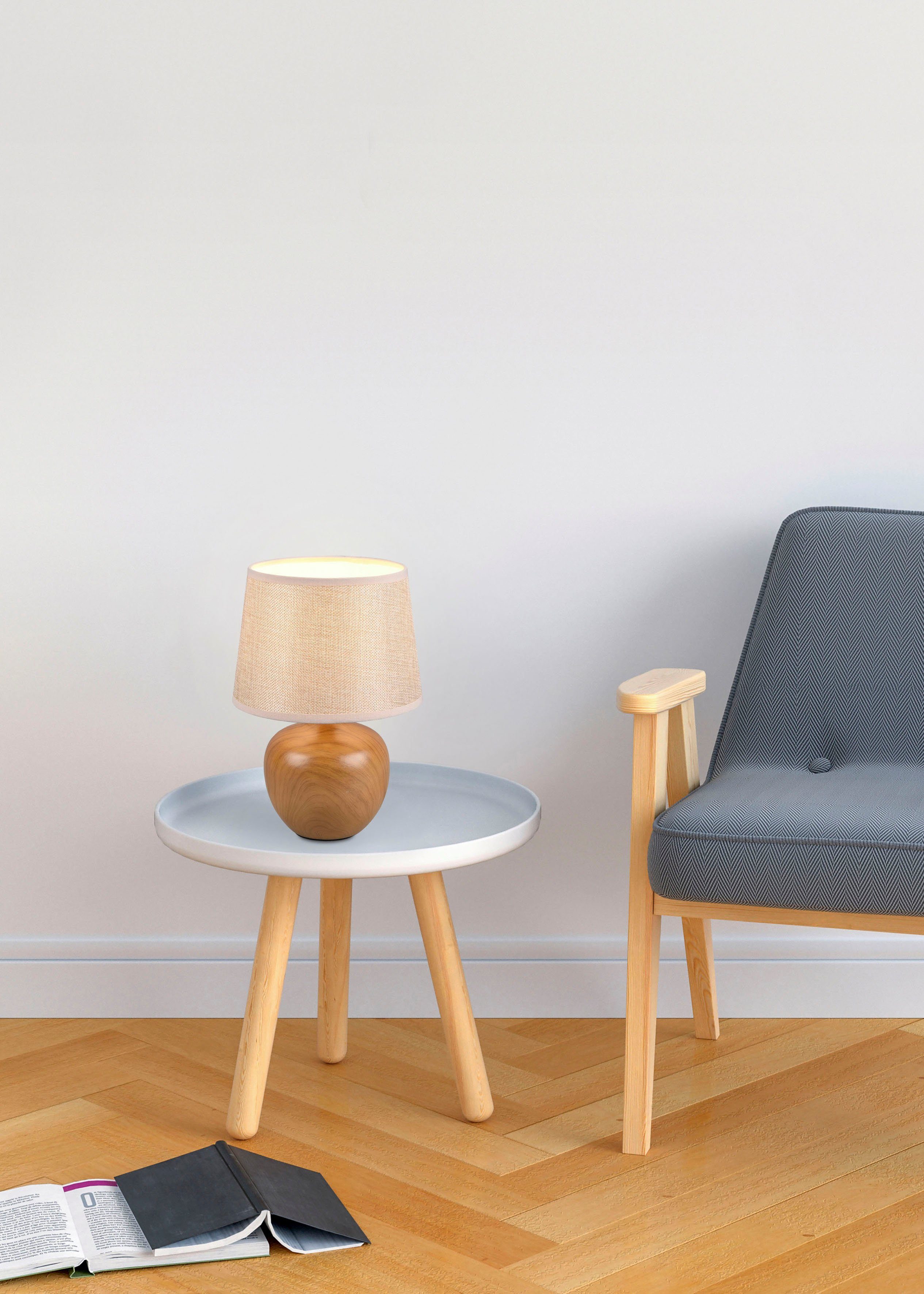 Reality Leuchten Schreibtischlampe Luxor, Ein-/Ausschalter, ohne Leuchtmittel, warmweiß - kaltweiß, Keramik Tischleuchte in Holzoptik, mit Stoffschirm, exkl 1xE14 max 40W