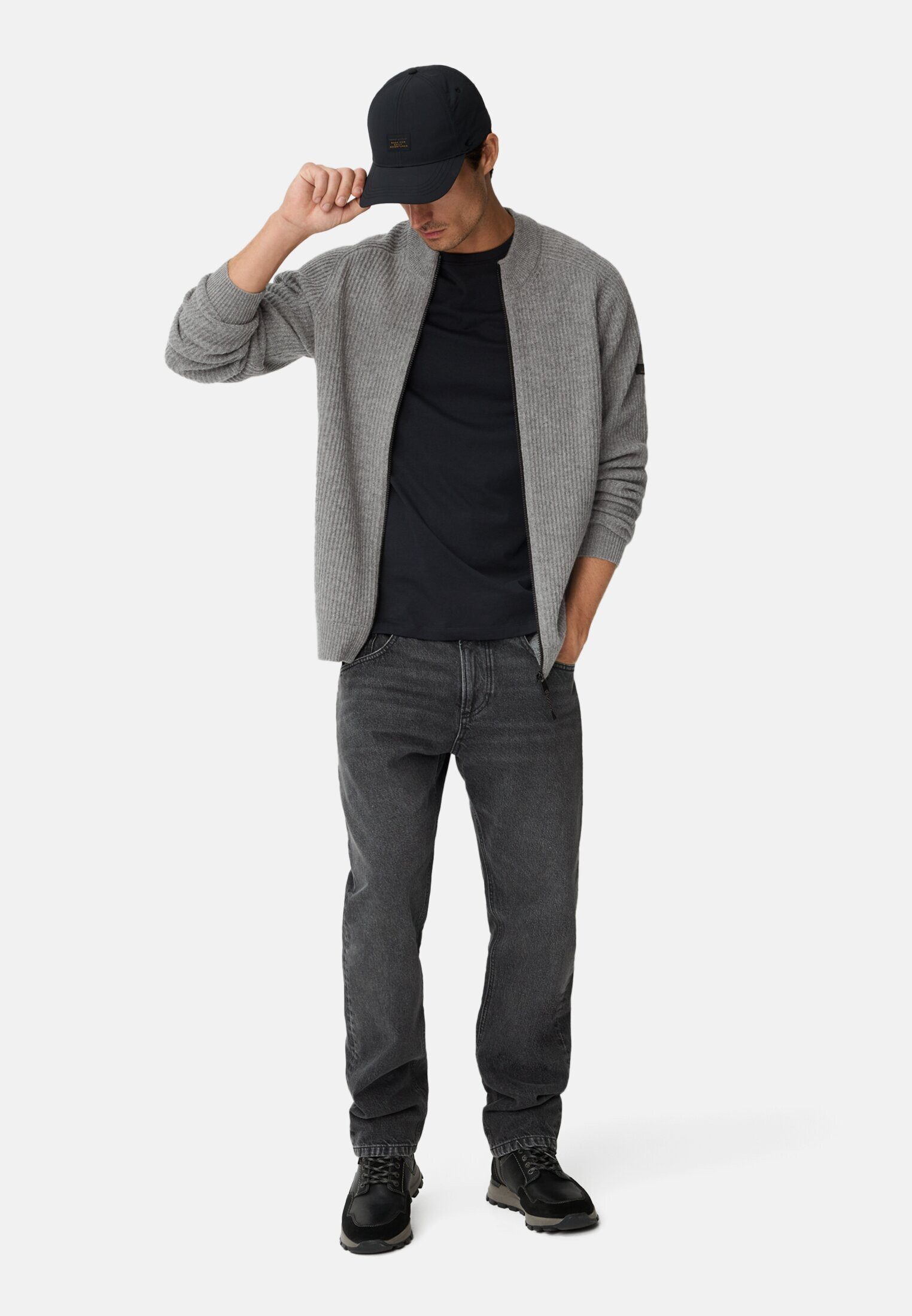 camel active Strickjacke aus reiner Lammwolle Langarm Stehkragen