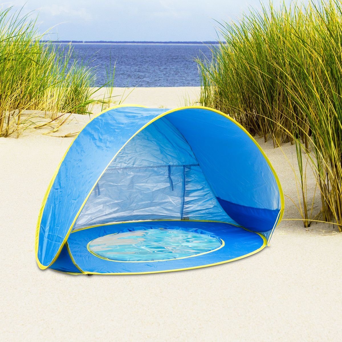 Gravidus Strandmuschel Pop Up Strandmuschel mit Mini-Pool Strandzelt  Sichtschutz mit Tasche