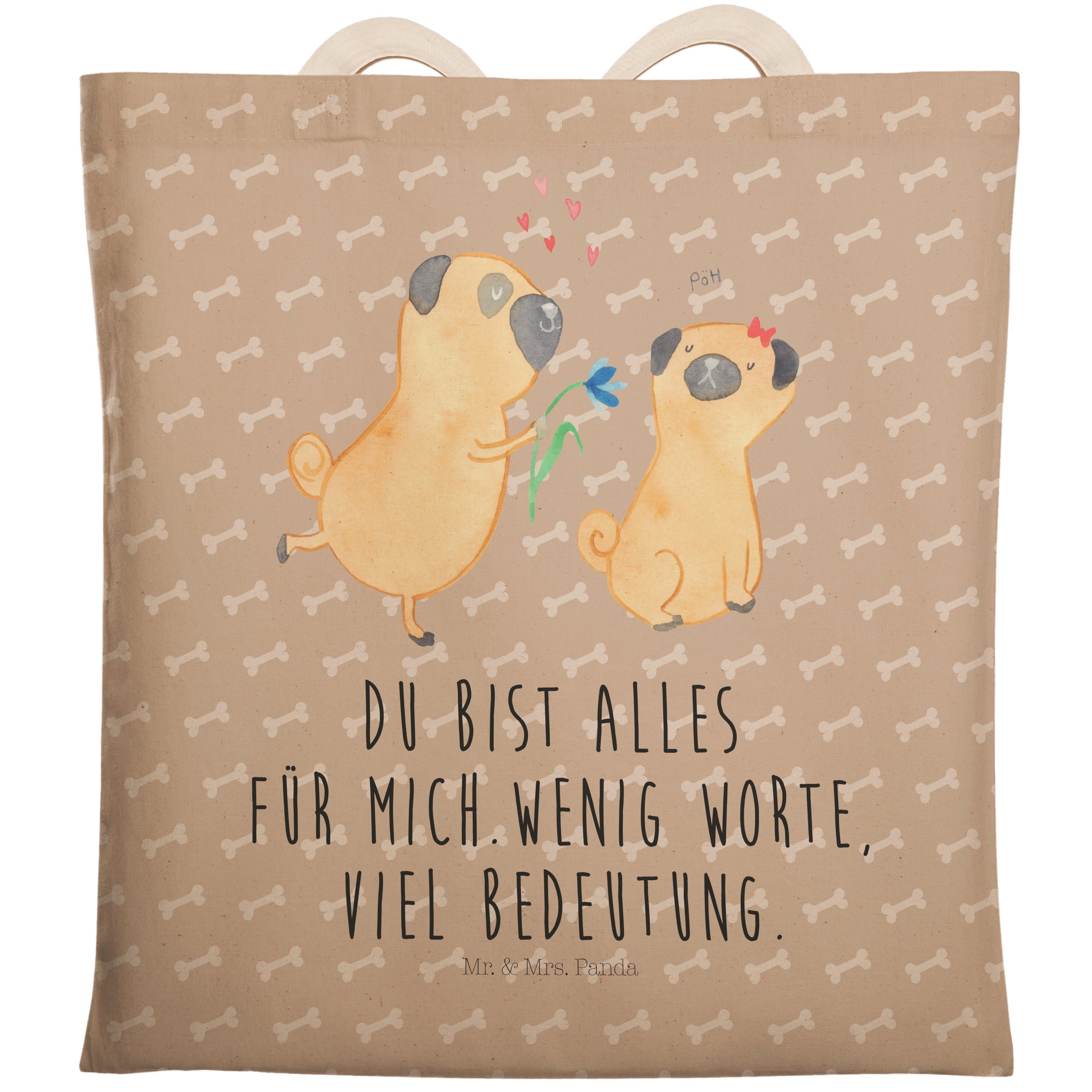 Mr. & Mrs. Panda Tragetasche Mops verliebt - Hundeglück - Geschenk, Umhängetasche, Hunderasse, Hun (1-tlg)