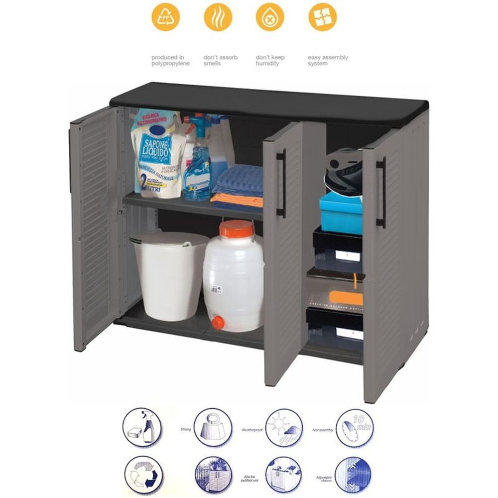 GarPet GartenGeräteschrank Gartenschrank 3türig Kunststoff Balkon