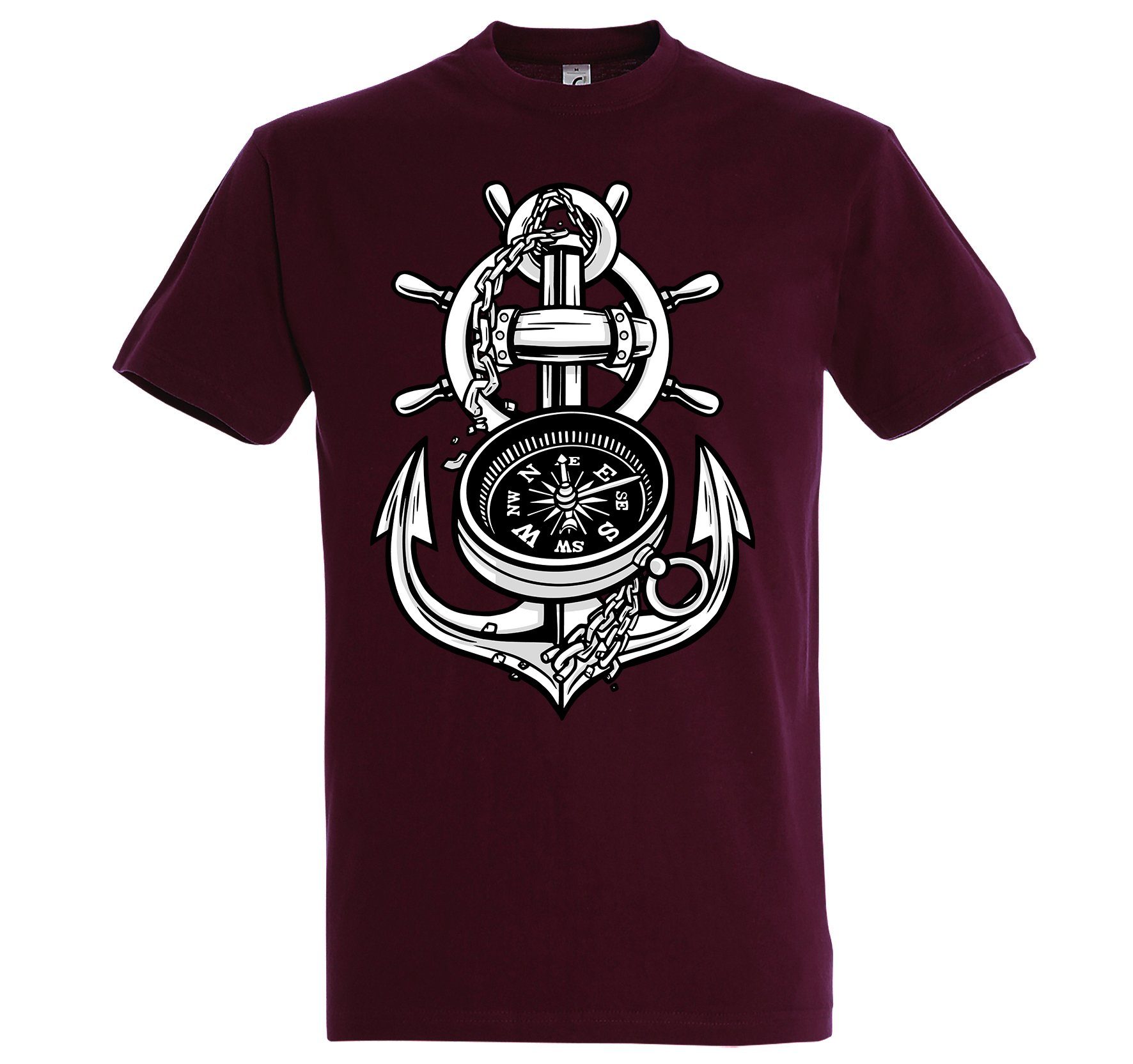 Youth Designz T-Shirt Anker Kompass Herren Shirt mit trendigem Frontprint Burgund