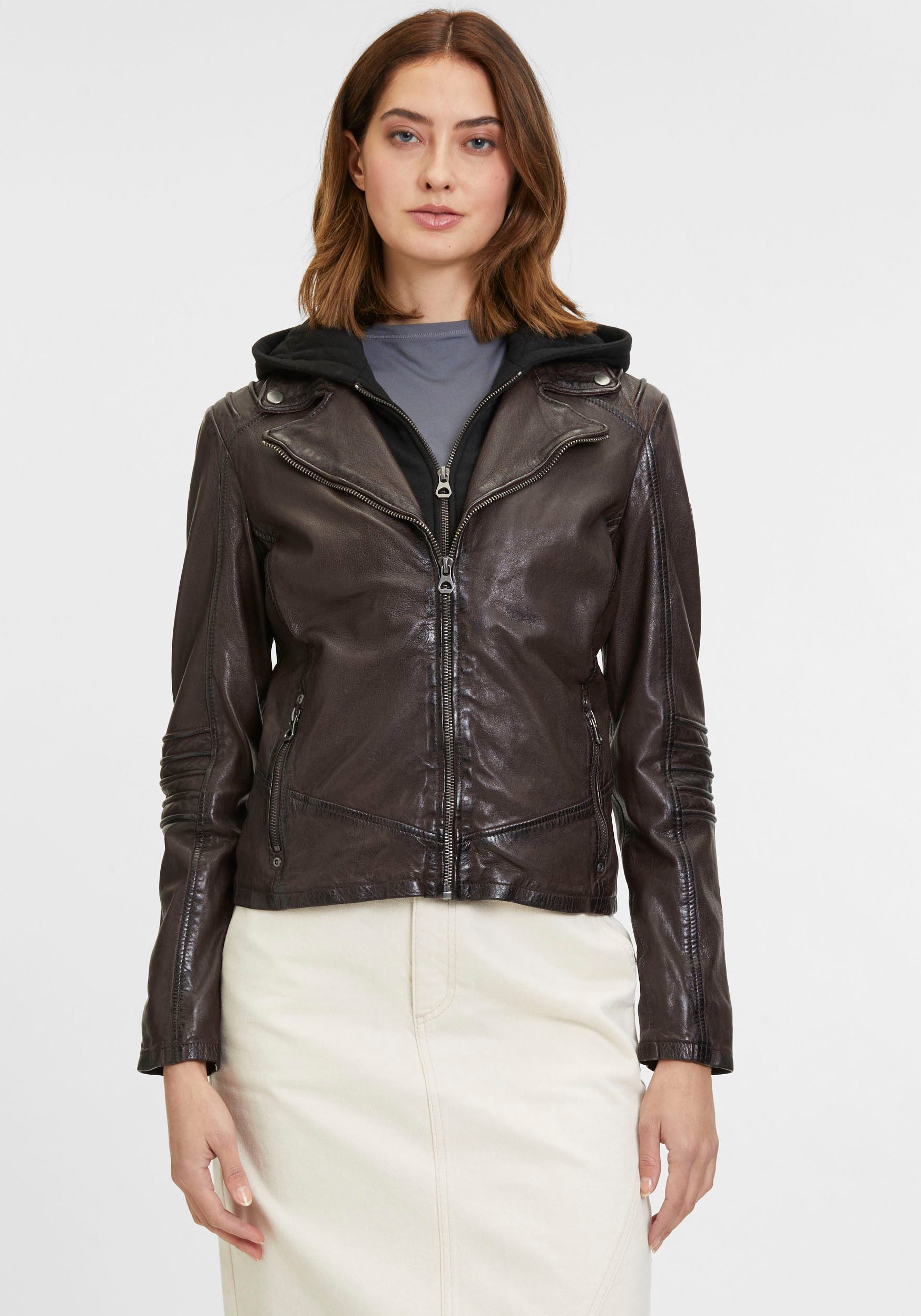 Mauritius Lederjacke GWFlura mti Reißverschluss, Ziuerpaspeln, günstig online kaufen