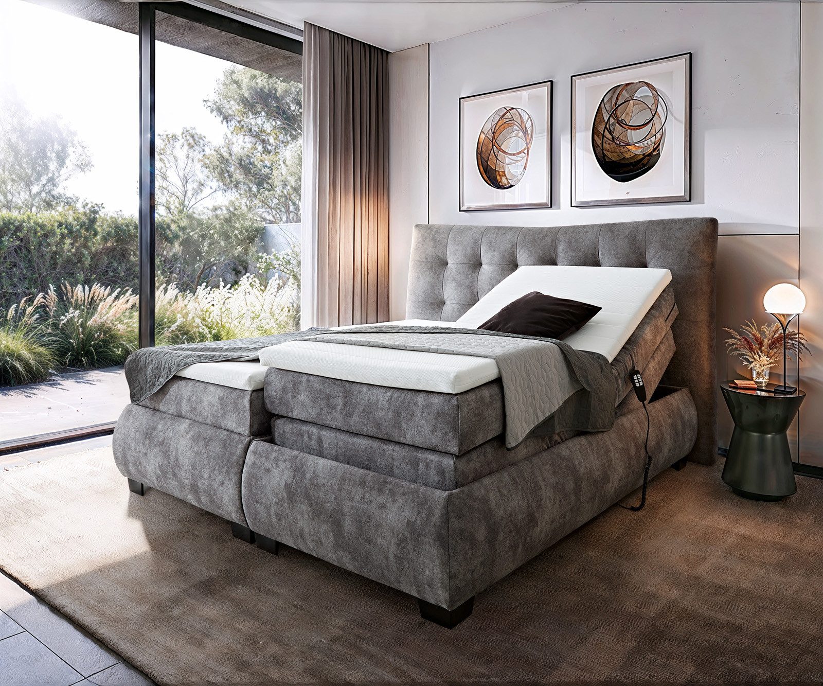 DELIFE Boxspringbett Darleene, Microvelours Grau 180 günstig online kaufen