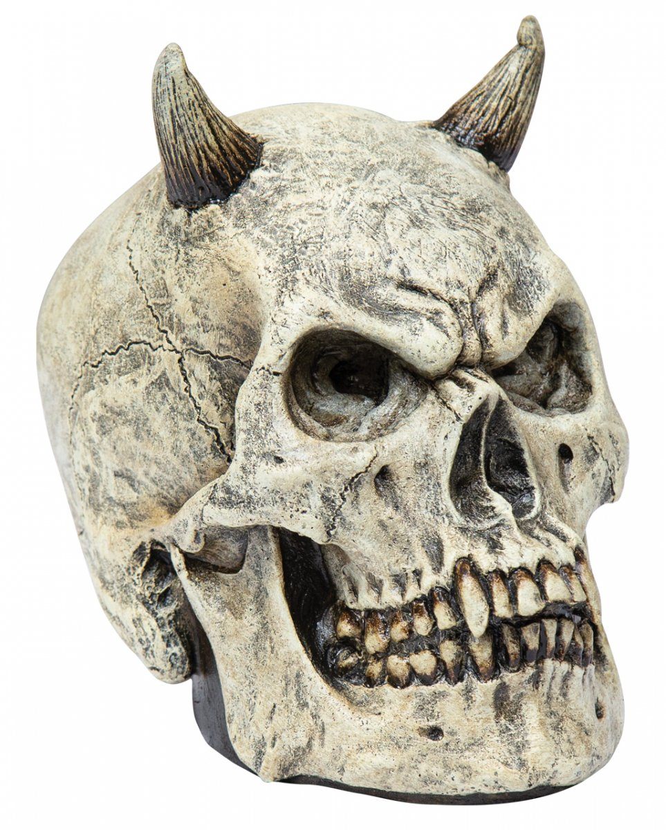 Dekoobjekt Totenkopf als Schädeldeko mit Teufelshörnern