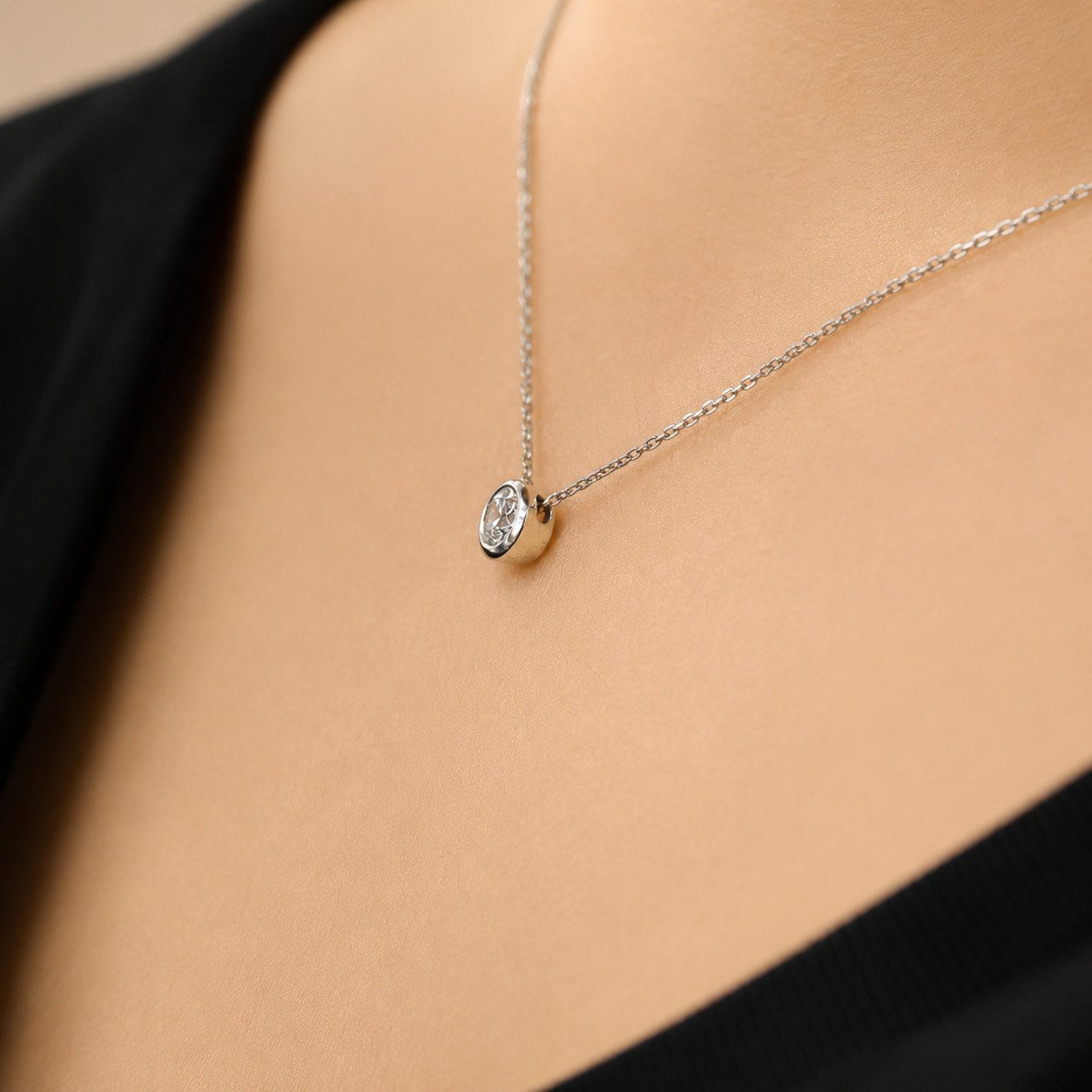 EinStein Diamant Goldkette 0,20 Carat Diamant Solitär Collier 14 Karat Weißgold