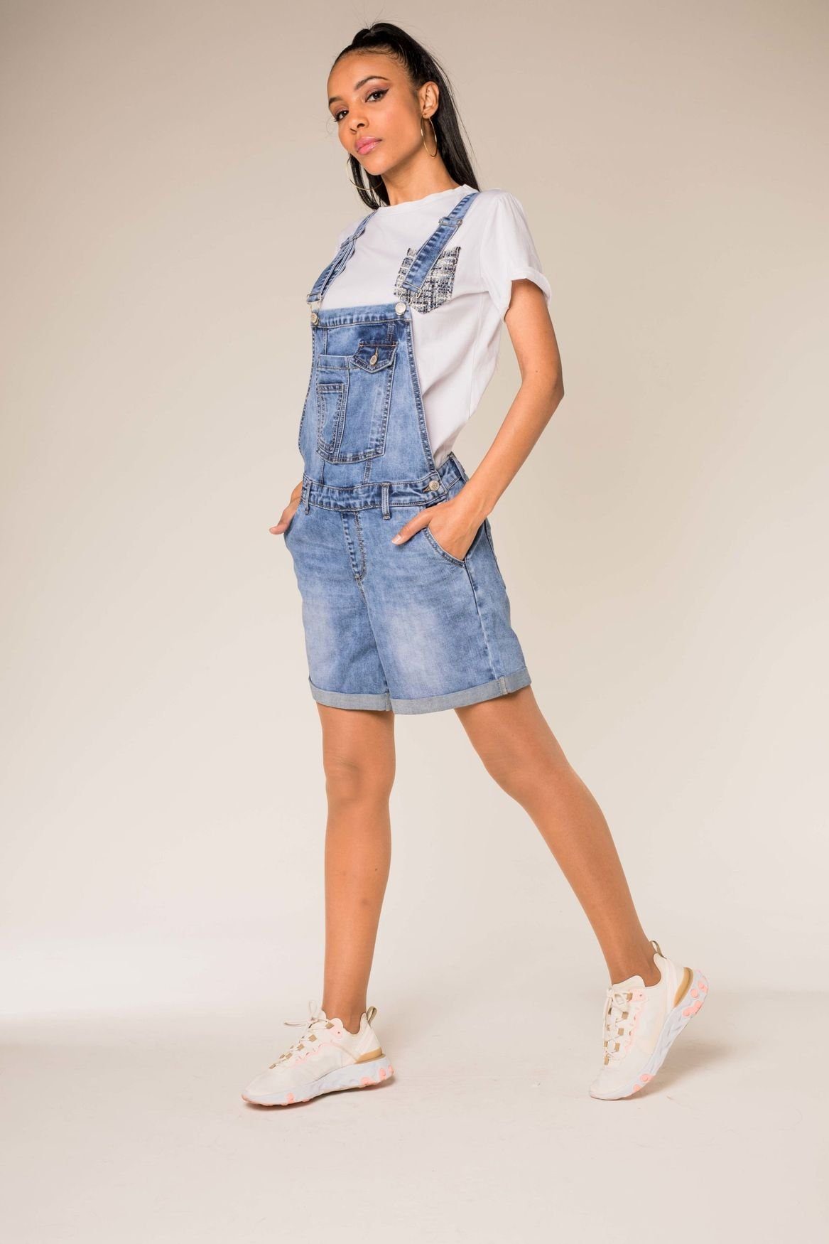 Nina Carter Jeansshorts Latz Jeans Shorts Kurze Latzhose Stretch Bib Hot  Pants Overall (1-tlg) 3577 in Blau