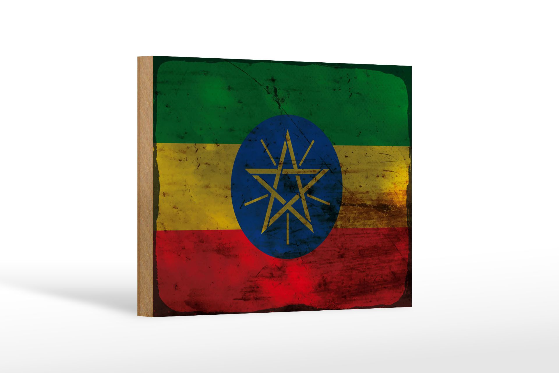 Femer GmbH Holzbild Flagge Äthiopien 18x12 cm Flag Ethiopia Rost, Flaggen (1 St), Glatte Holzfaserplatte (MDF), vorn beschichtet