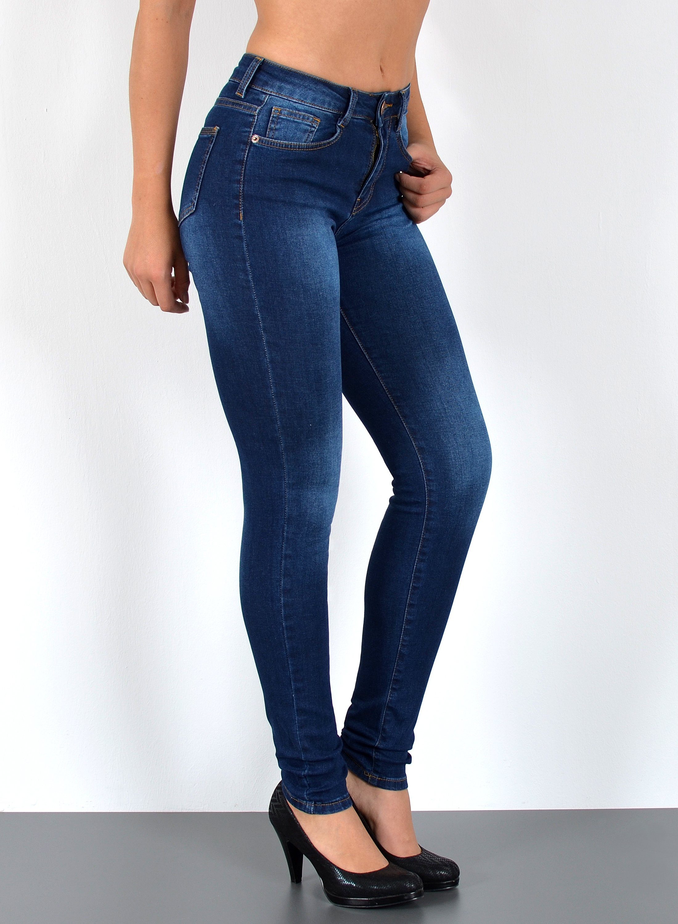 ESRA Skinny-fit-Jeans S400 Damen High Waist Skinny Jeans Stretch Hose hohe Leibhöhe bis Übergröße