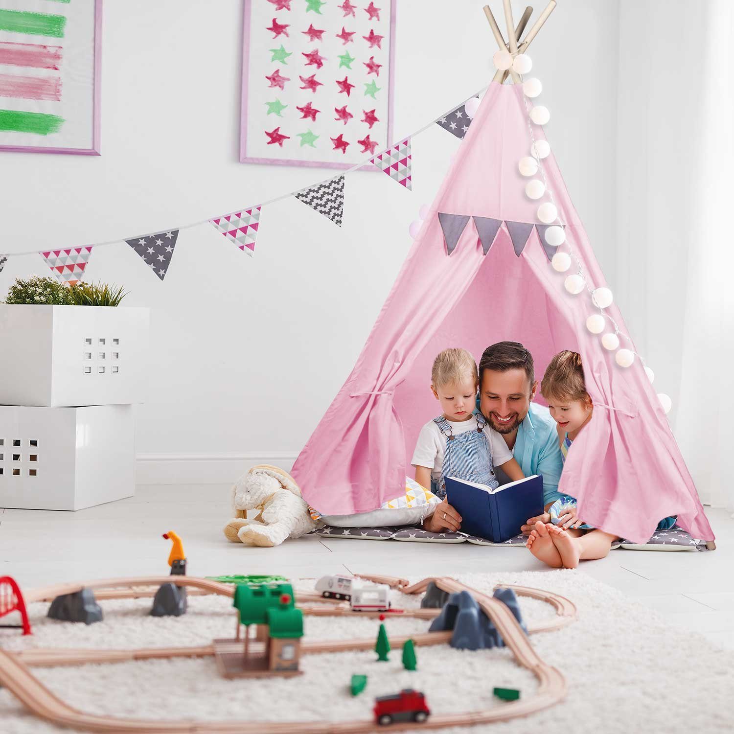 all Kids United Tipi-Zelt ALL KIDS UNITED Tipi Kinderzelt mit Fenster und Tür, Baumwolle & Holz, Kinder-Zelt aus Baumwolle & Holz