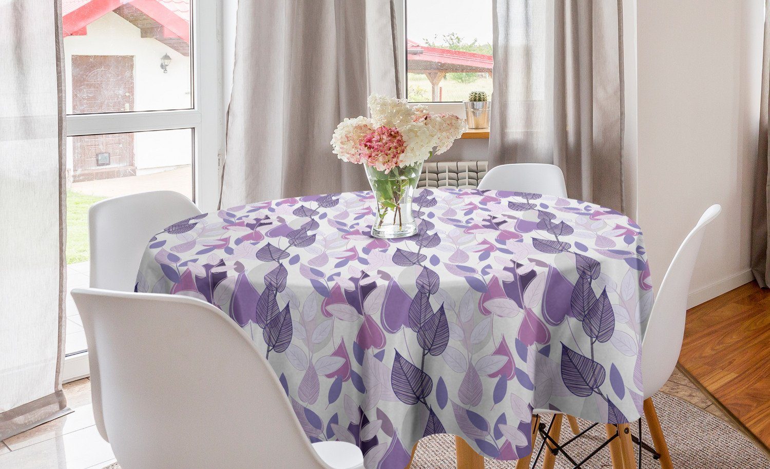 Abakuhaus Tischdecke Kreis Tischdecke Abdeckung für Esszimmer Küche Dekoration, Blumen Laub Blätter lila