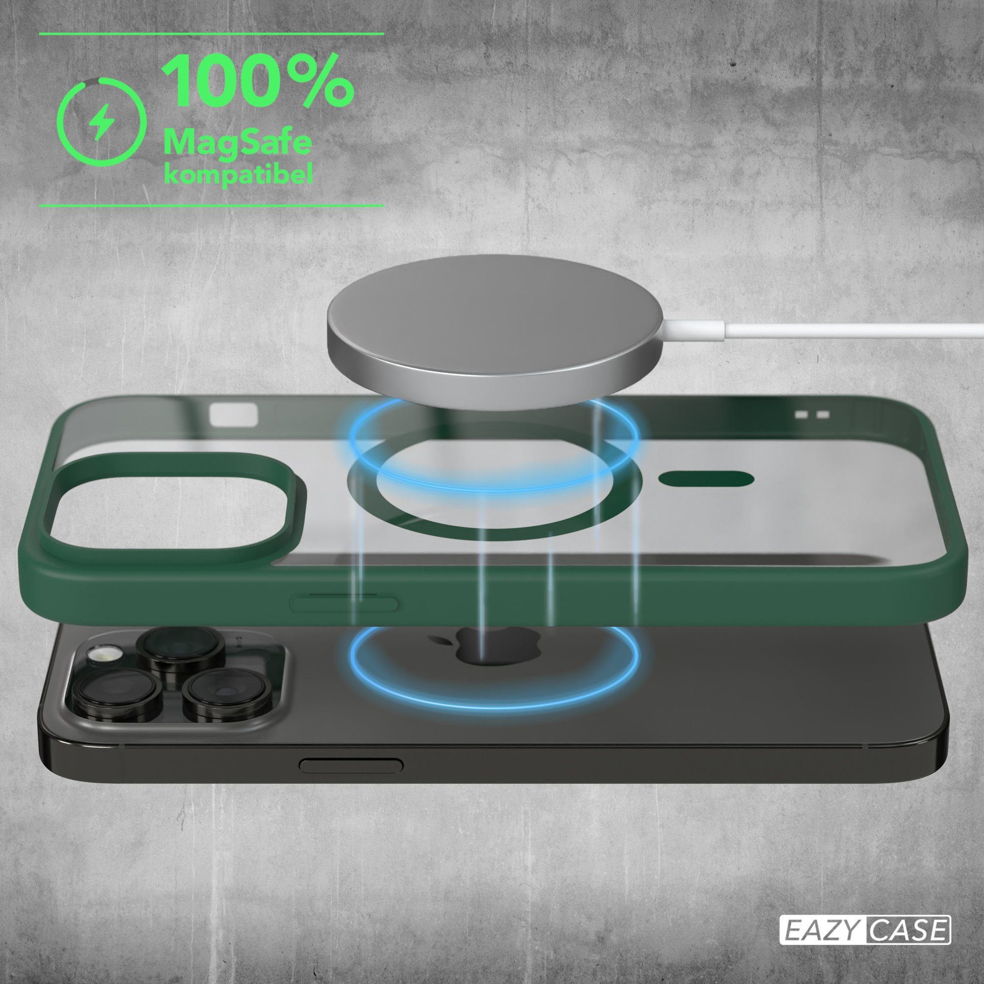 EAZY CASE Handyhülle Transparente Hülle mit MagSafe iPhone 14 Pro Max 6,7 Zoll, TPU Hülle, flexibel, Clear Case Silikonhülle anti-kratz Backcover Grün