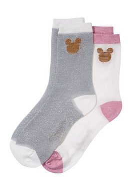 ONOMATO! Socken Mickey Mouse Damen Strümpfe Socken 4er Pack (4-Paar) rosa/schwarz