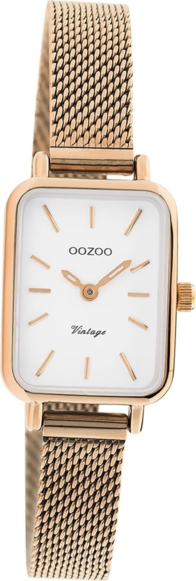 (26x21mm) Damenuhr OOZOO groß Armbanduhr Gehäuse, Metall, eckiges roségold, Series, Damen Vintage Quarzuhr Mesharmband Oozoo