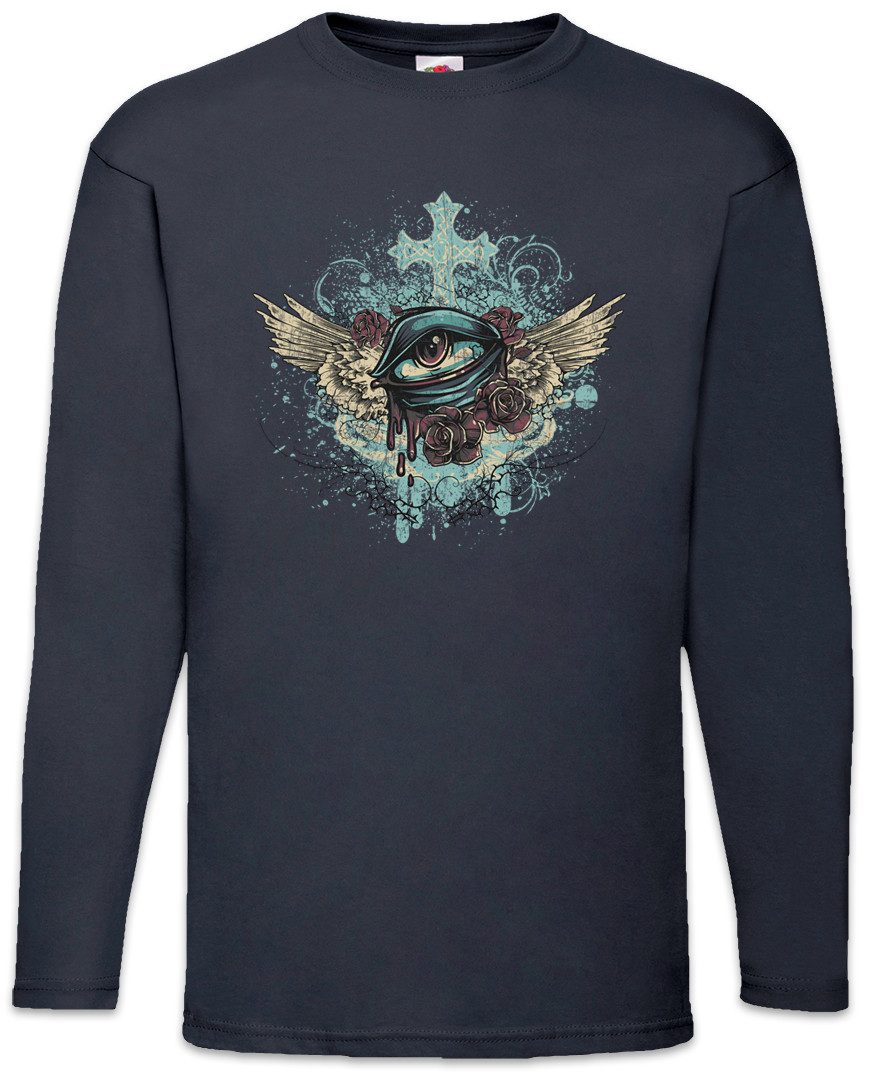 Langarmshirt Winged Eye Langarm T-Shirt Tattoo Auge Roses Rosen Newschool
