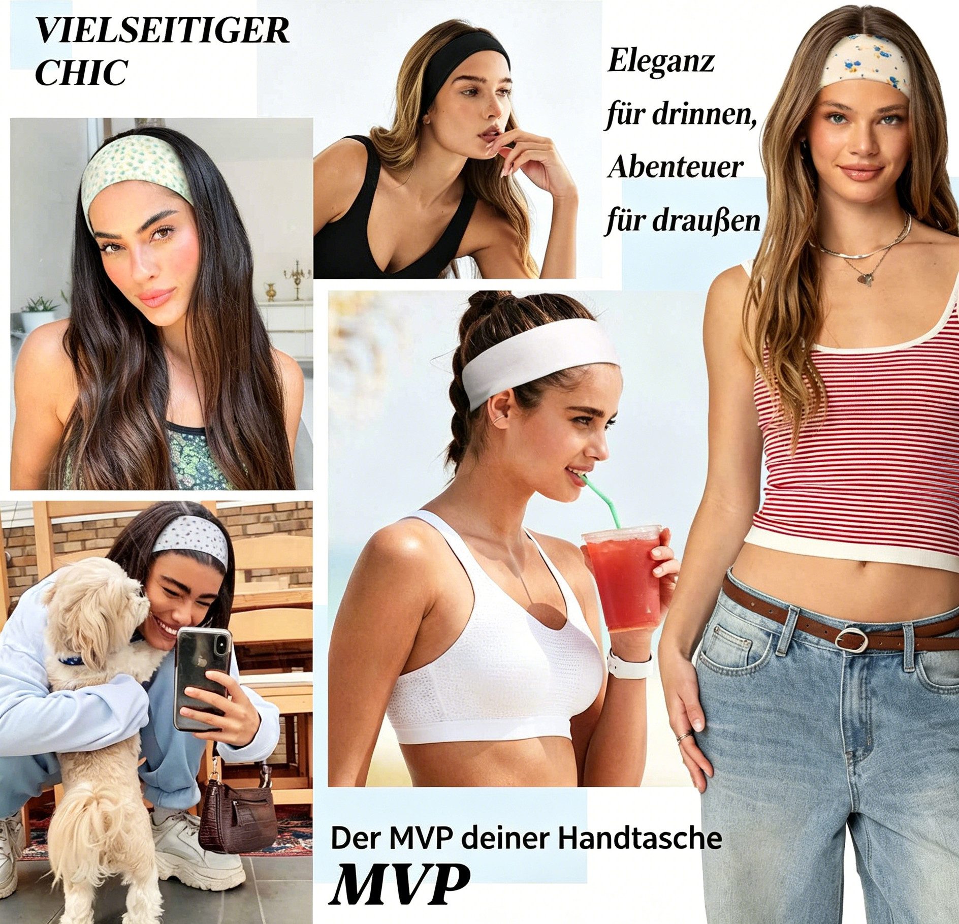 Zaewry Haargummi 6er-Set rutschfeste elastische Haarbänder, Damen-Sport-Stirnbänder, geeignet für Yoga, Fitness und Laufen