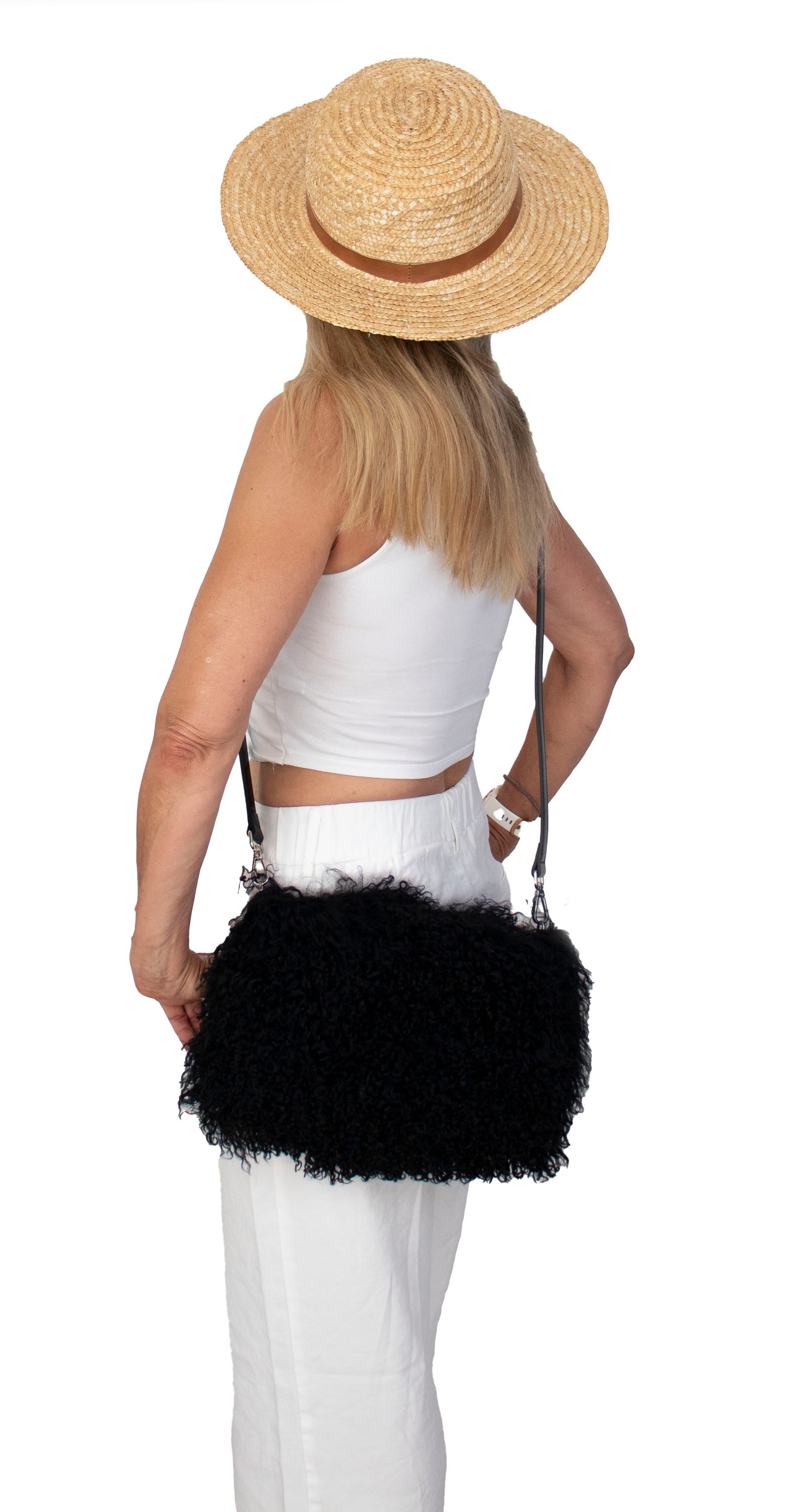 Reissner Lammfelle Handtasche Damen Handtasche SONJA aus echtem Tibet Lammfell 35x15cm