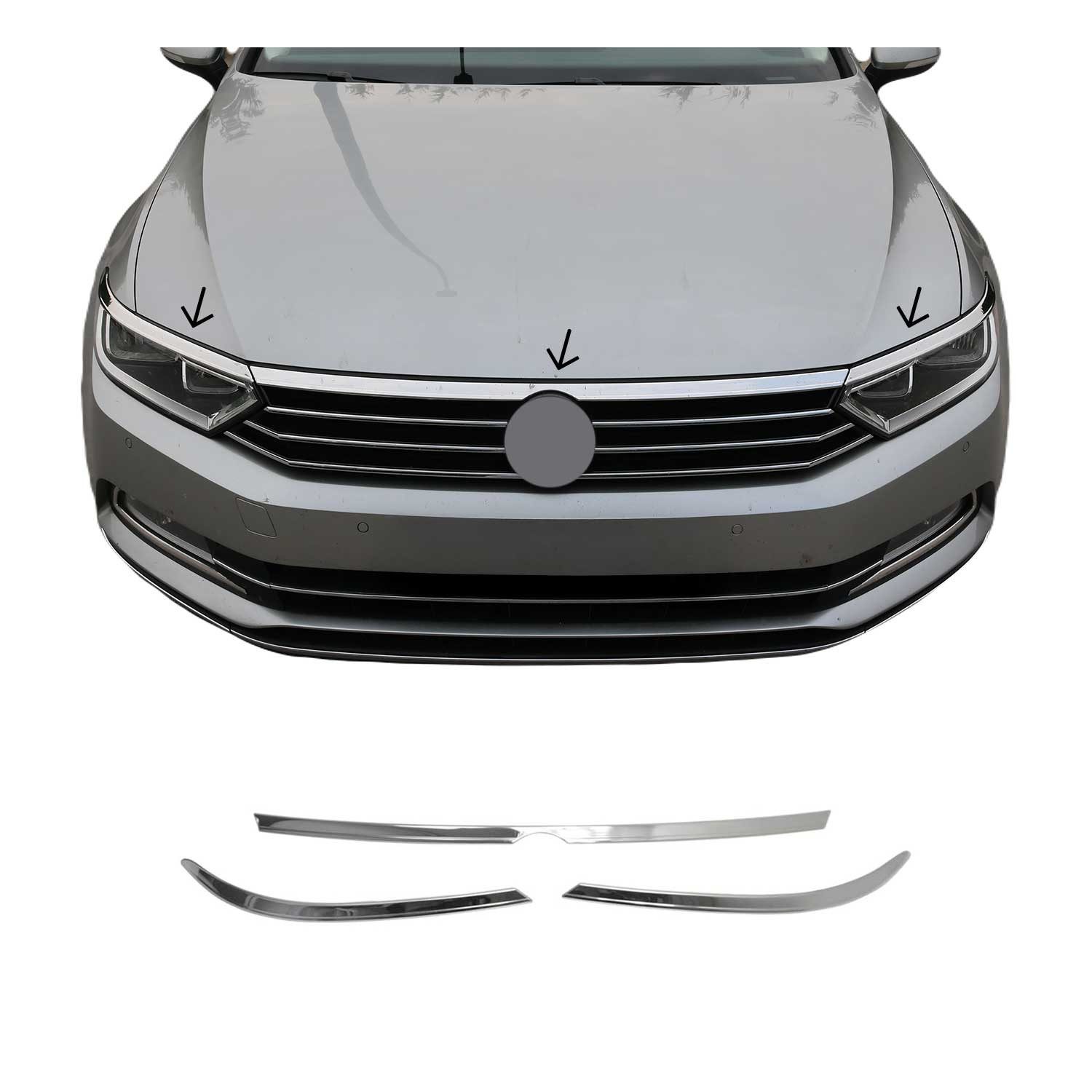 OMAC Zierleisten-Aufkleber Scheinwerfer Leisten Motorhaubenleiste für VW Passat B8 2015-2021, (3tlg), Langlebig,Einfache Reinigung,Einfache Installation,Rostbeständig