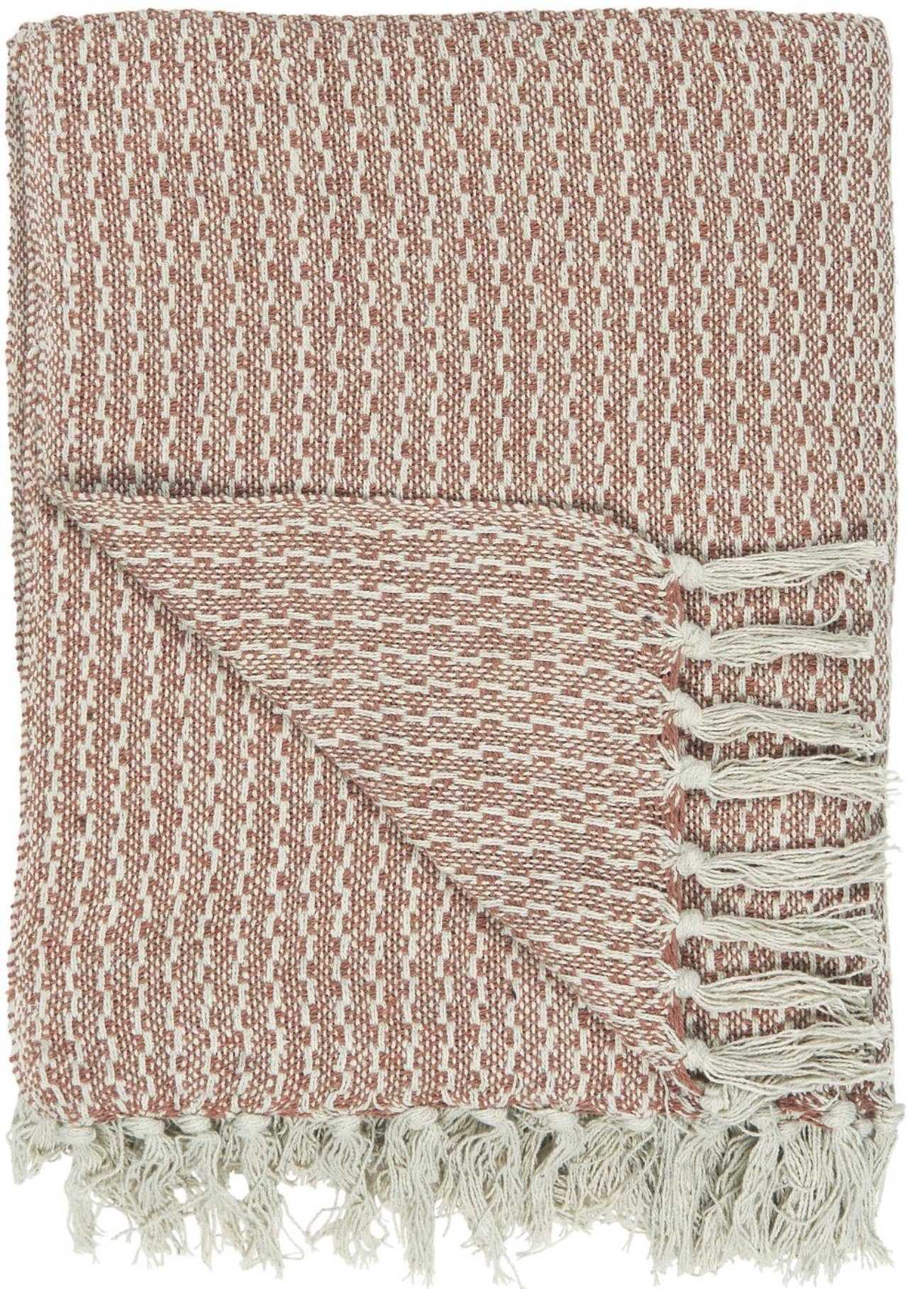 Ib Laursen Tagesdecke, Moderne Decke aus Baumwolle, dänischer Landhausstil, Modell BURNED GARDEN, Tagesdecke leicht & angenehm, hoher Kuschelfaktor in creme rot, 160 x 130 cm, ideal für drinnen und draußen