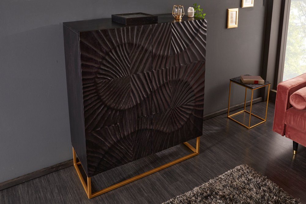 riess-ambiente Highboard SCORPION 120cm schwarz, Massivholz · Schrank · 3D günstig online kaufen