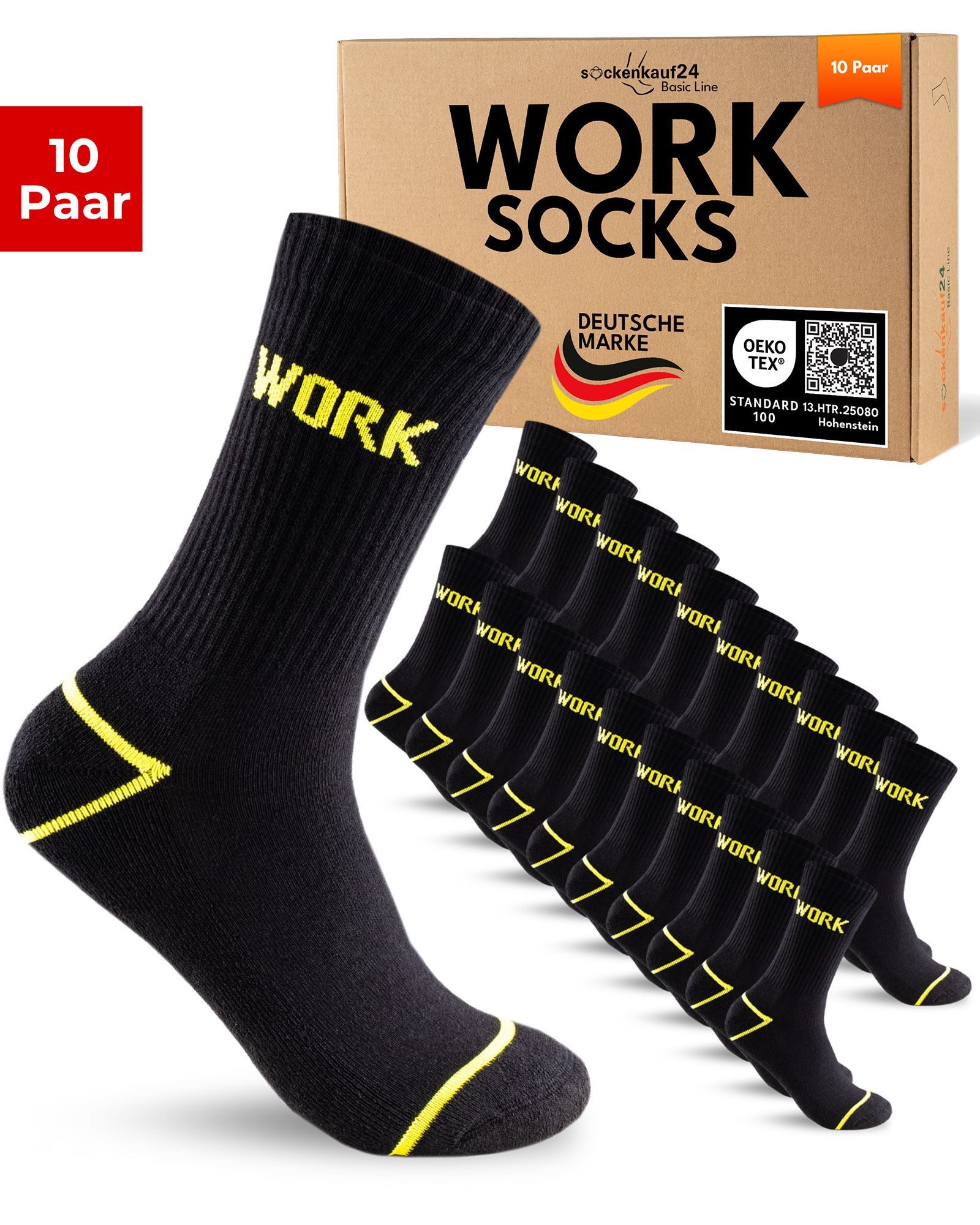 sockenkauf24 Arbeitssocken Herren 10 Paar WORK Socken Arbeitssocken (10-Paar) Verstärkter Fersen- und Zehenbereich, gepolsterte Sohle