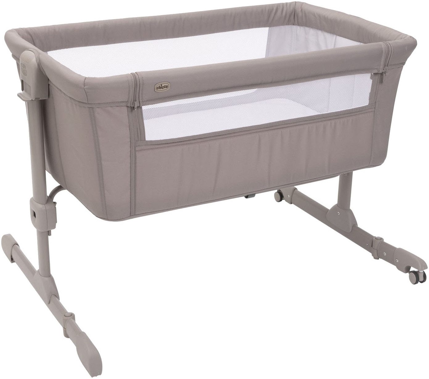Chicco Beistellbett next2me essential, stone, Bezug teilweise aus recyceltem Material