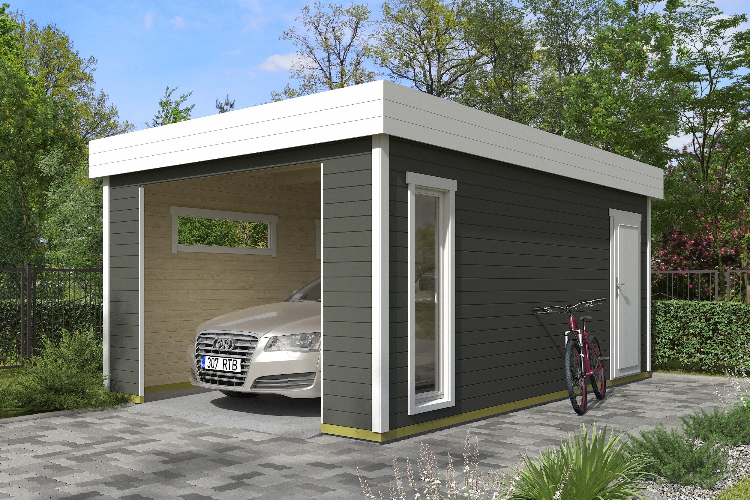 Nordic Holz Garage BAHAMAS 2, BxT: 380x560 cm, ohne Tor