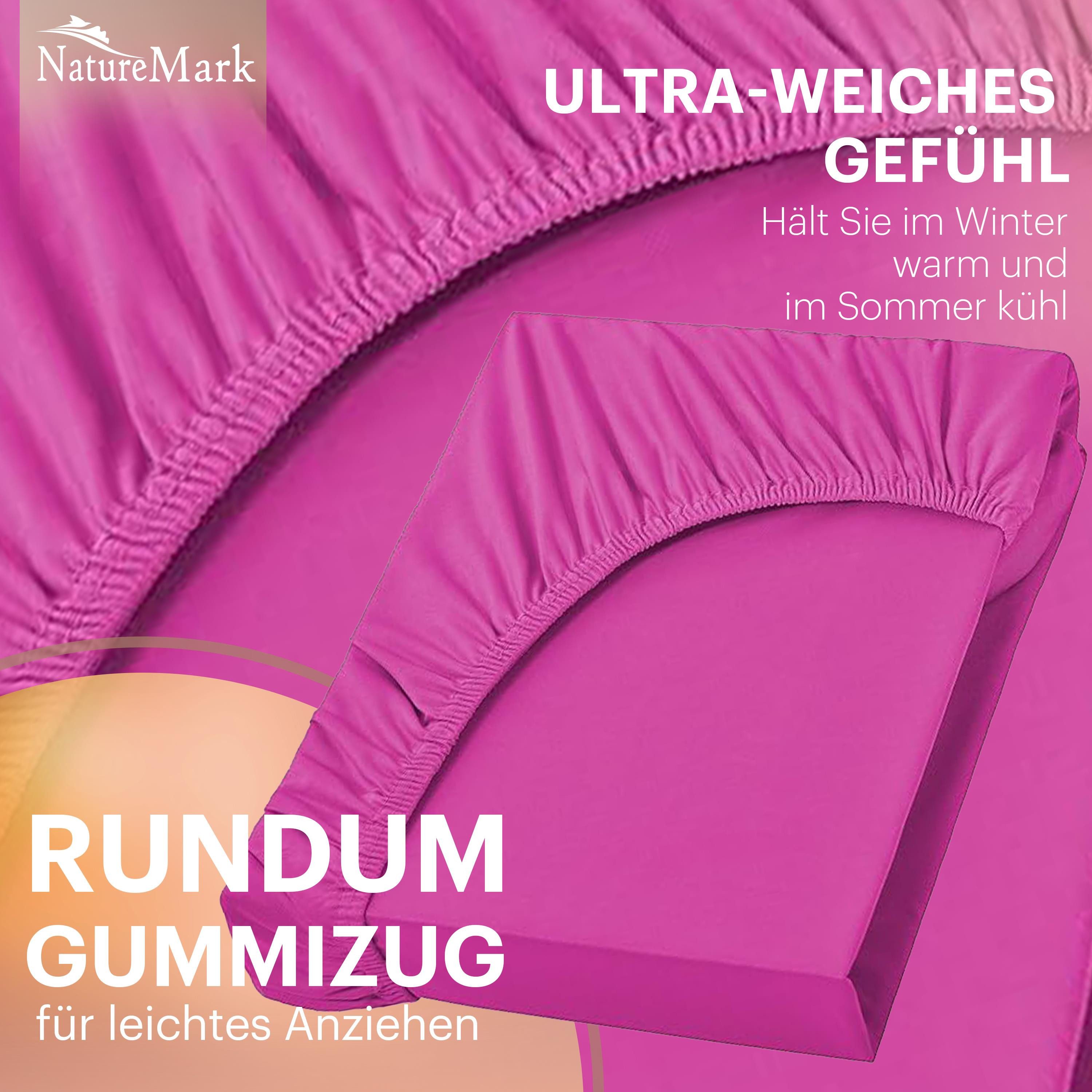 NatureMark Spannbettlaken Boxspringbett Spannbetttuch 200x220cm, Baumwolle, Gummizug: rundum, (1 Stück), 40 cm Steghöhe - 200 x 220cm Spannbetttuch, Pink – Bild 5 von 5