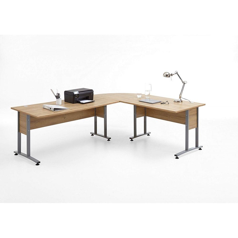 FMD Möbel Schreibtisch Arbeitstisch 3012-102 inkl. 2 Metallkufen Bürotisch Alteiche CALVIA Schreibtisch 160 cm
