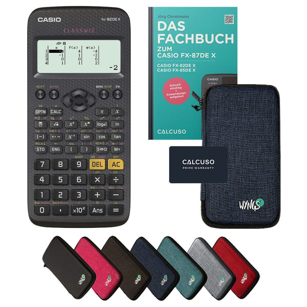 CASIO Taschenrechner fx-82DE X inkl. Schutztasche Blau & Fachbuch (80 Seiten, DIN A5)