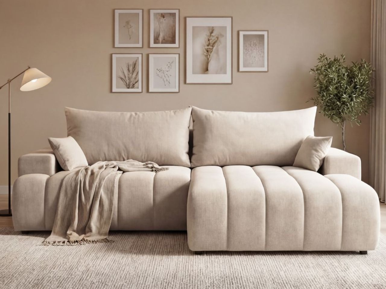 GrainGold Ecksofa L-Form Caleo L, Set, Schlaffunktion, Bettkasten, DL-Mechanismus, Wellenfederkern