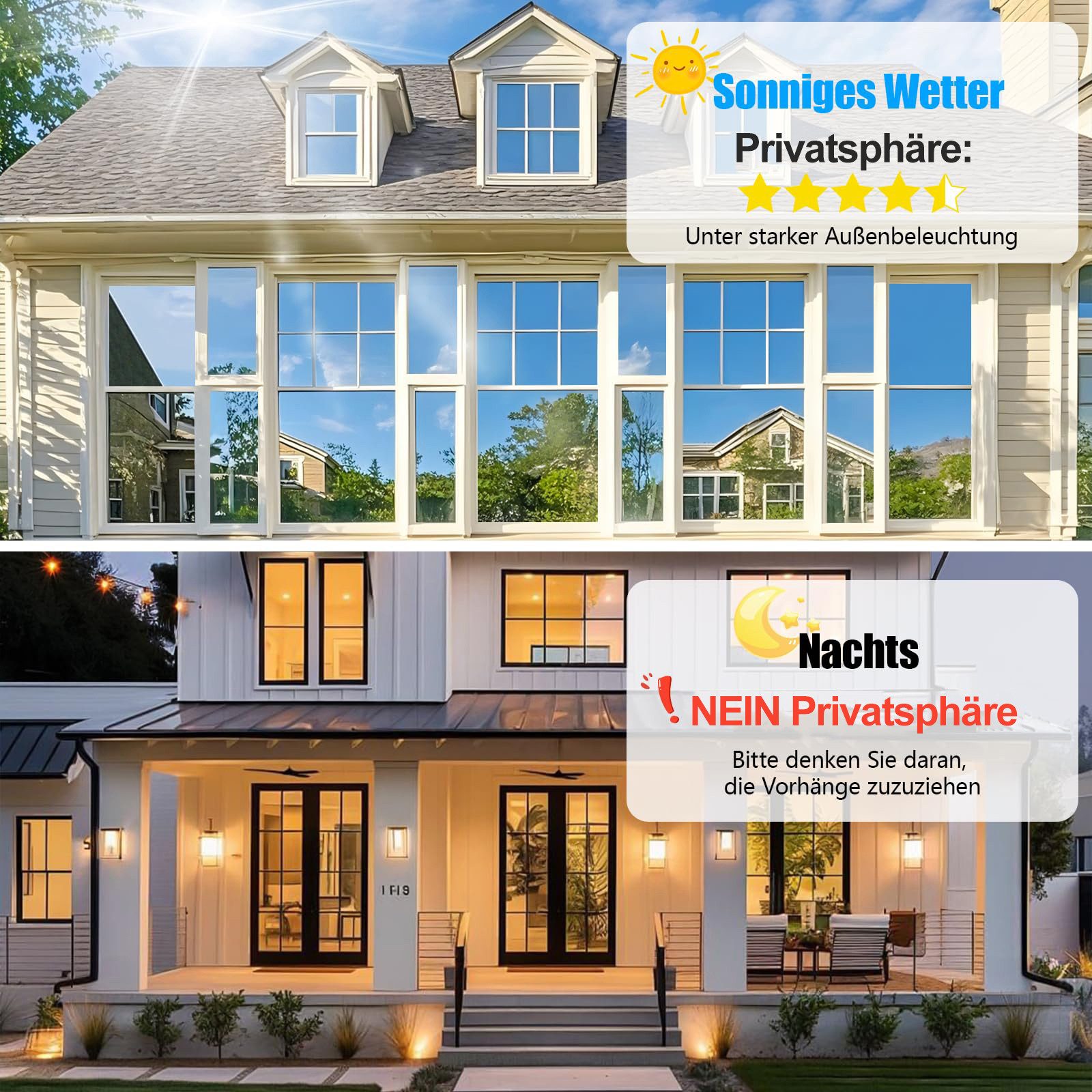 Bundviel Sonnenschutz-Fensterfolie UV-Schutz Blickdicht Sichtschutzfolie Spiegelfolie Fensterfolie, Ganzjährig – Bild 4 von 5