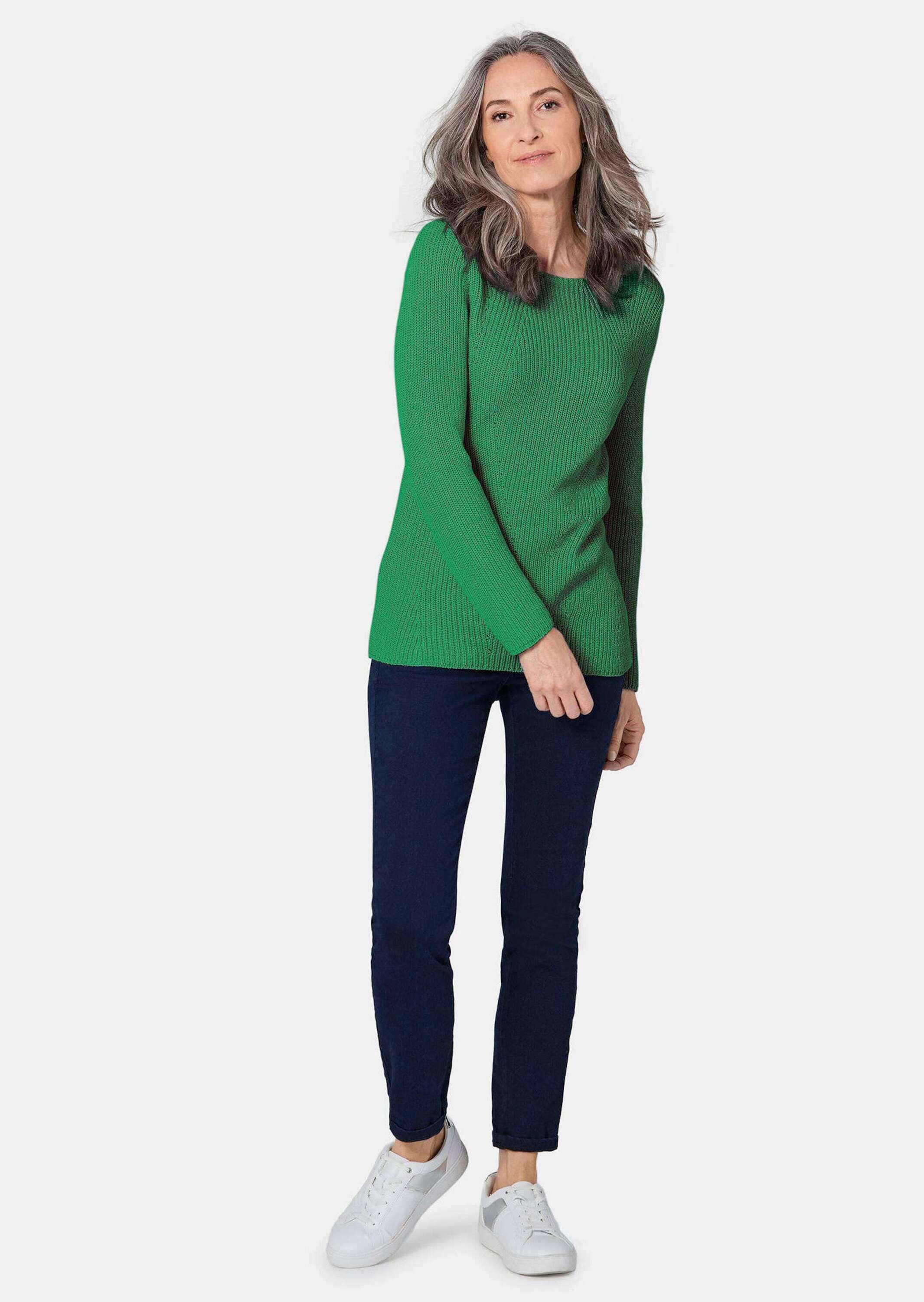 GOLDNER Strickpullover Baumwollpullover mit Patentgrobstrick Winterpullover mit edler Linienführung, U-Boot-Ausschnitt und Langarm