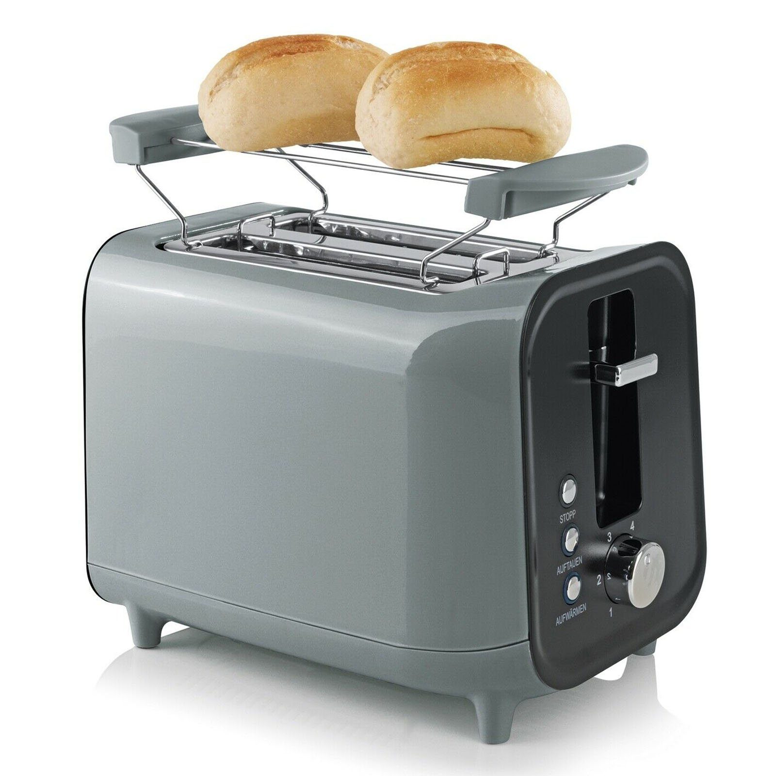 W, GOURMETmaxx Brötchenaufsatz Aufback- und Auftau-, mit 2 Grau Bräunungsstufen Toaster Scheiben, für 800 6 & Krümelschublade, Stoppfunktion,