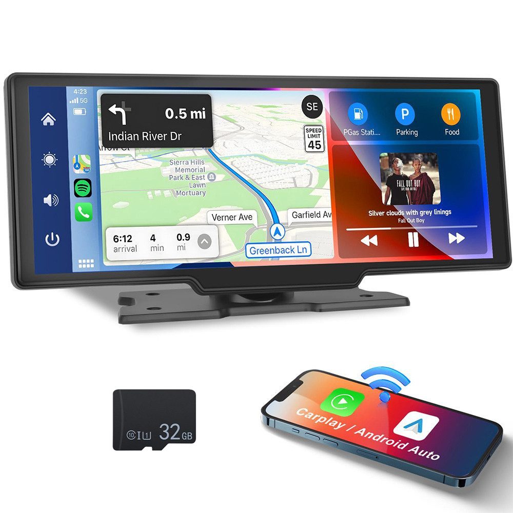 Hikity 10,26" IPS-Touchscreen Digitaler Medienempfänger Wireless Carplay/Auto Dashcam (Bluetooth/Airplay/Spiegelverbindung/SD/TF)