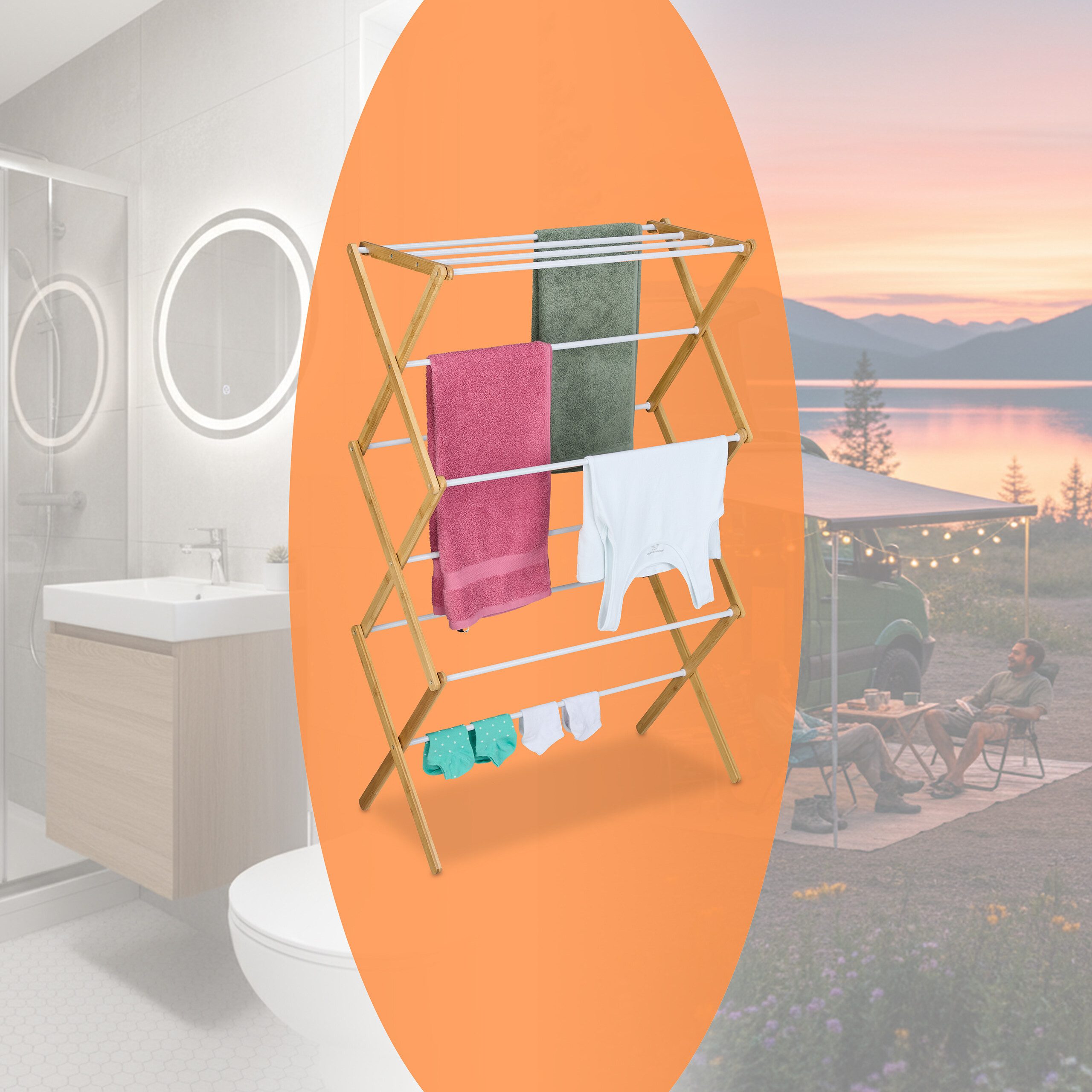 relaxdays Wäscheständer Klappbarer Wäscheständer, Holz / Weiß – Bild 5 von 5