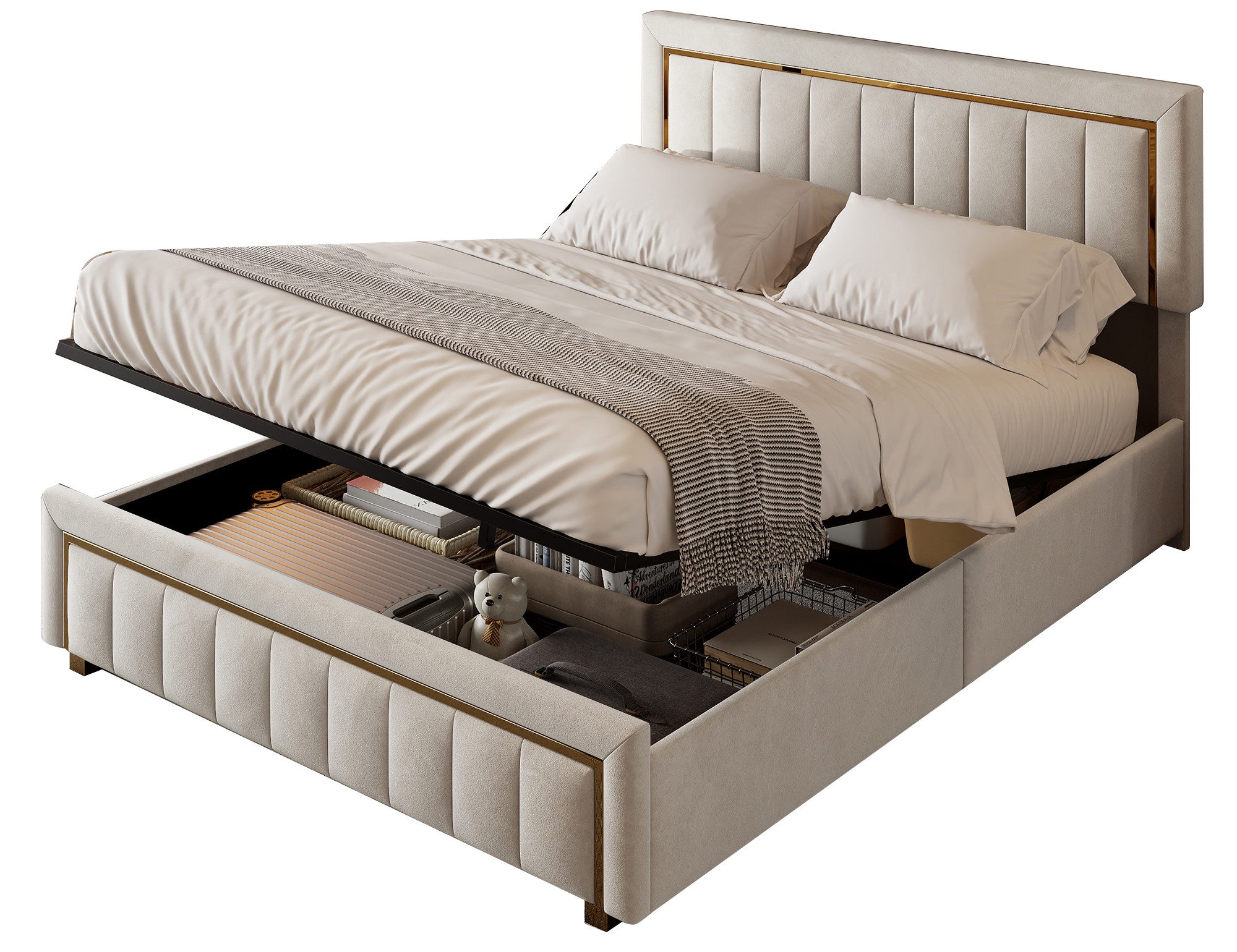 FUROKOY Polsterbett Doppelbett Stauraumbett Hydraulisch anhebbarer günstig online kaufen