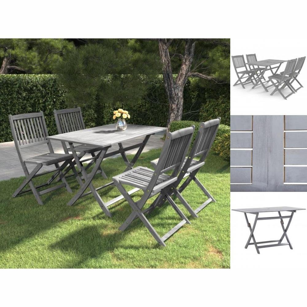 vidaXL GartenEssgruppe 5tlg GartenEssgruppe Massivholz Akazie Grau
