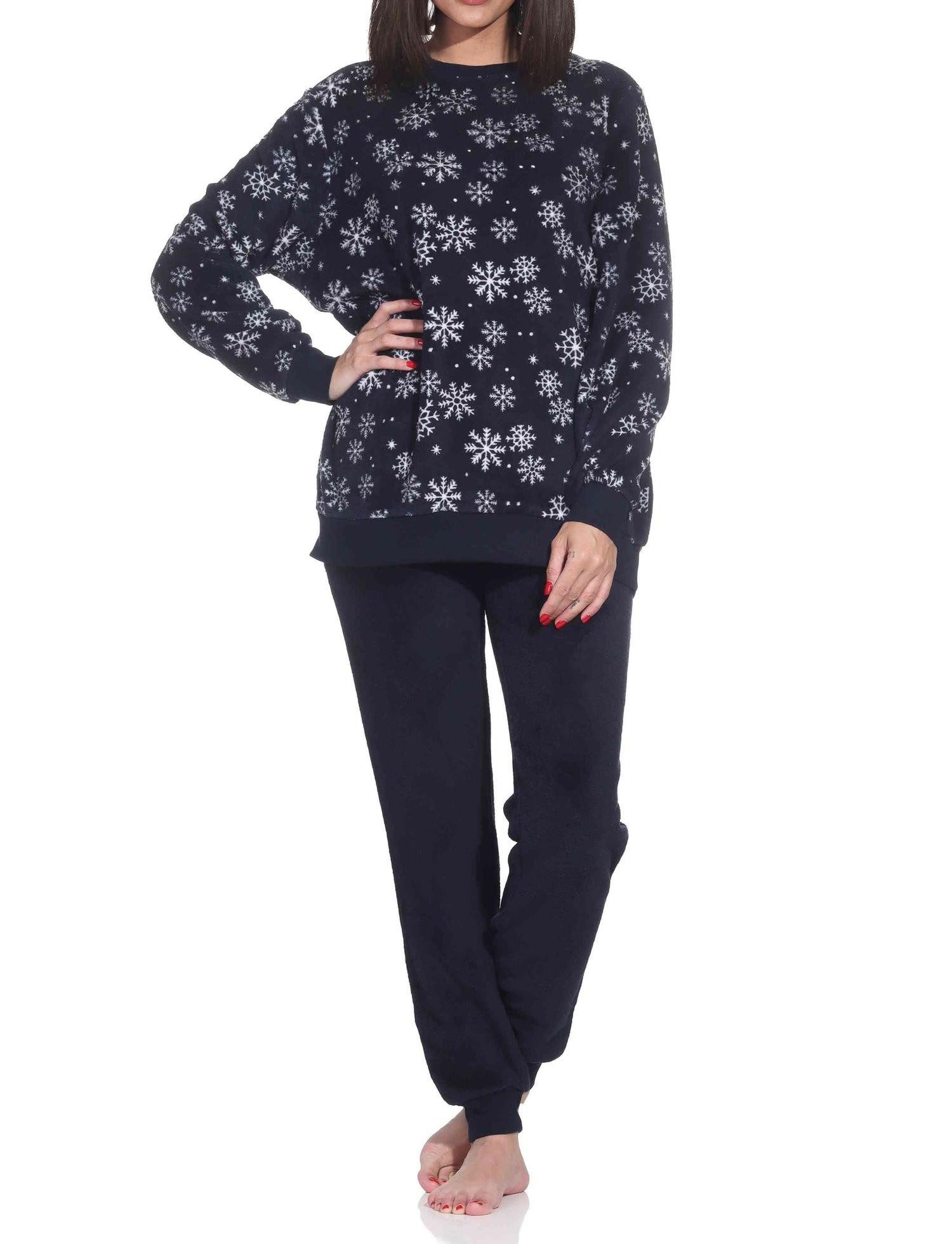Normann Pyjama Kuschelig warmer Damen Schlafanzug lang mit Bündchen aus Coralfleece – Bild 2 von 4
