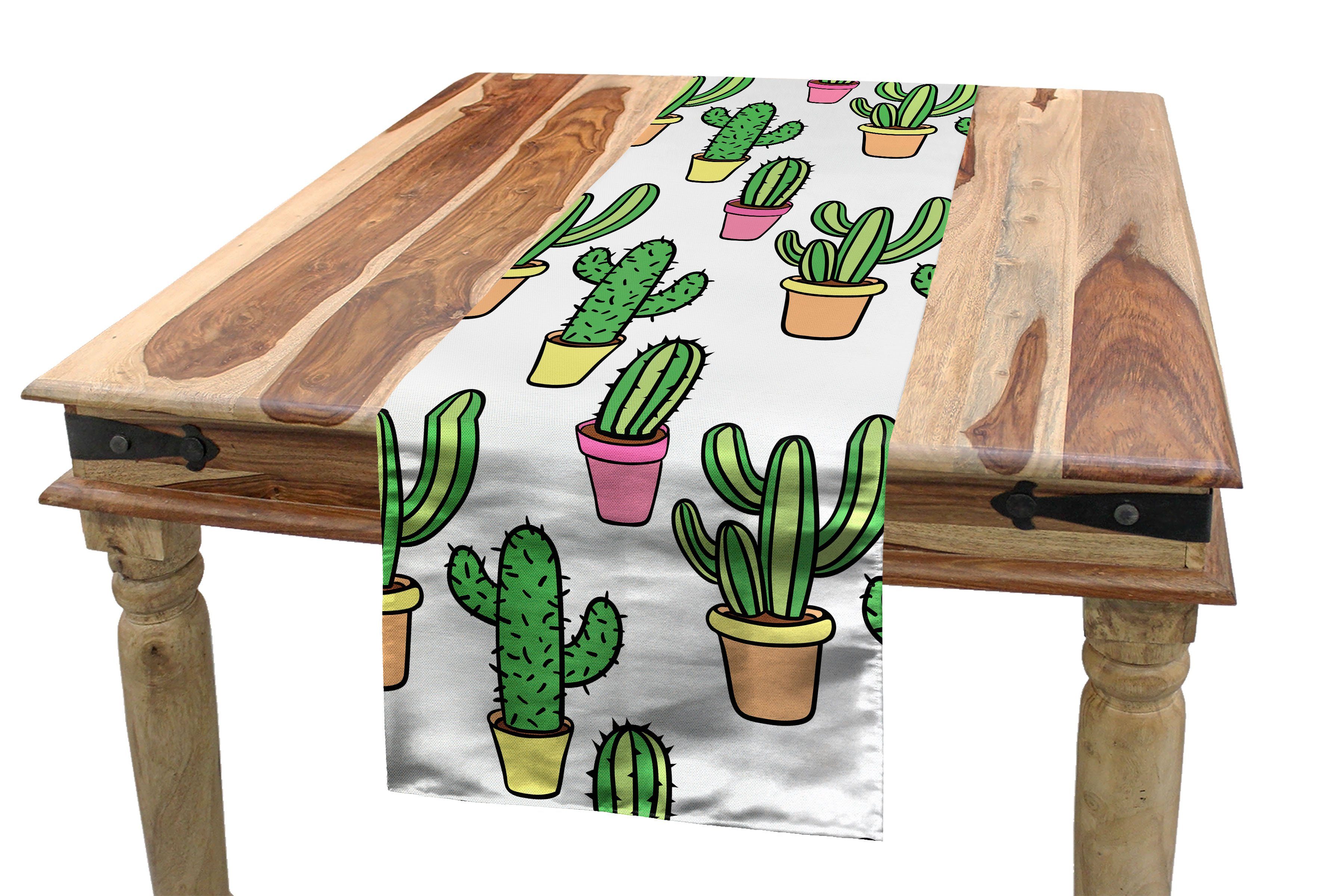 Abakuhaus Tischläufer Esszimmer Küche Rechteckiger Dekorativer Tischläufer, Kaktus Cartoon Blumen
