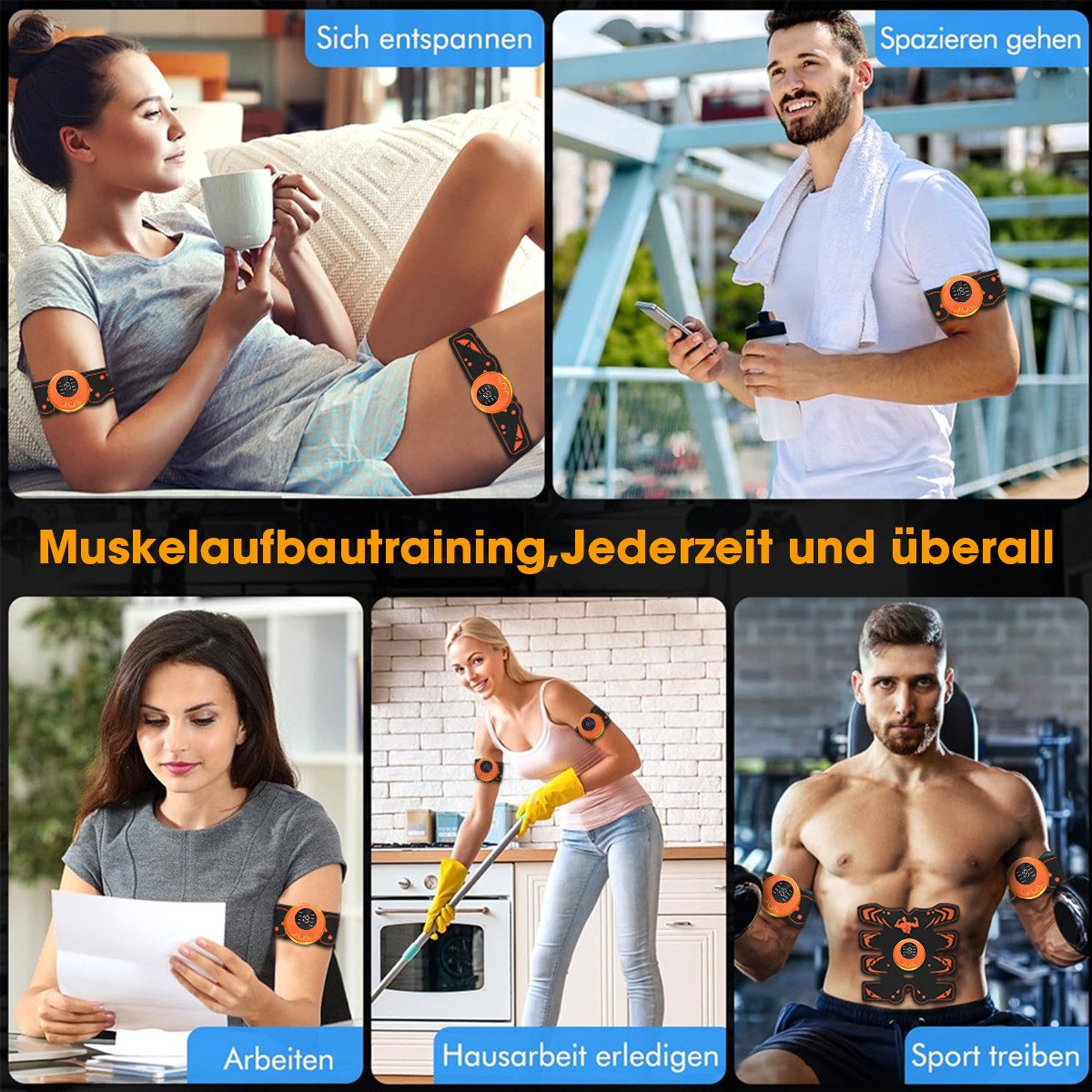 FOSMET EMS-Bauchmuskeltrainer 2026 Neuestes EMS-Trainingsgerät, EMS-Bauchmuskeltrainer Elektrisch, (4 Stück,effektives Training von Bauch,Rücken,Taille,Gesäß,Armen,Beinen,für Herren und Damen zum Muskelaufbau, 3-in-1 USB,Bauchtrainer EMS Trainingsgerät,für Herren und Damen zum), 8 Modi & 19 Intensitäten, Ganzkörper ABS/Bauch/Arm/Bein/Po Trainer
