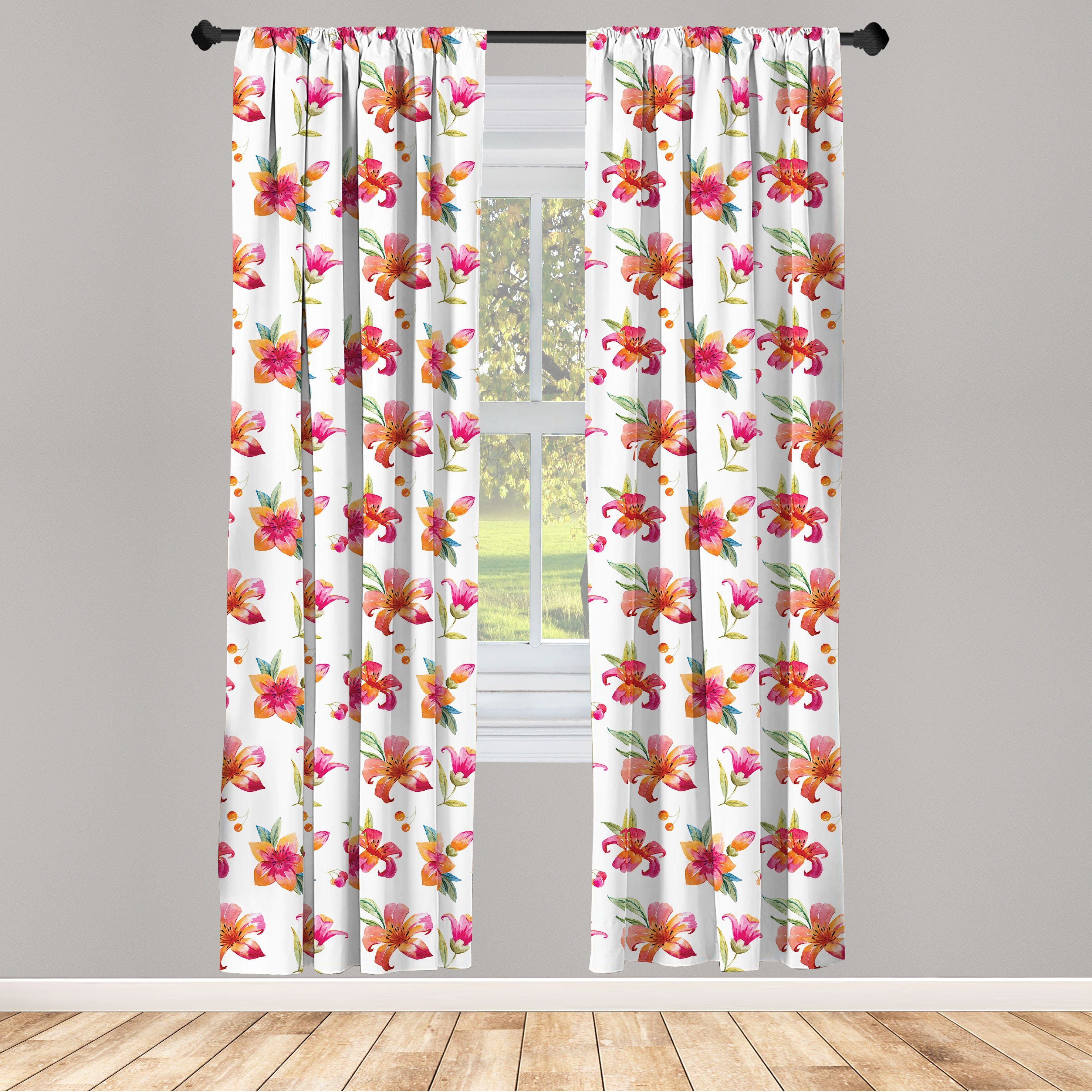 Gardine Vorhang für Wohnzimmer Schlafzimmer Dekor, Abakuhaus, Microfaser, Frühling Aquarell-Stil-Blüten