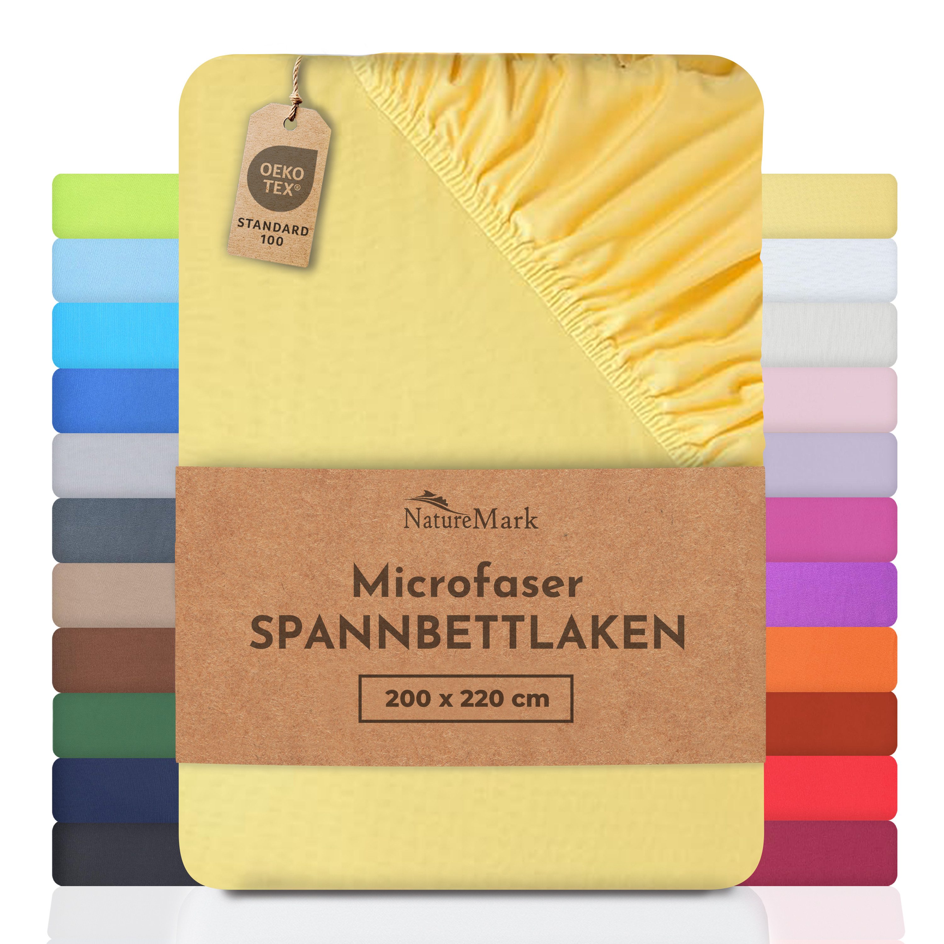 NatureMark Spannbettlaken Mikrofaser Spannbetttuch, Polyester, Gummizug: rundum, viele Größen und Farben Markenware, 200x220 cm, Gelb