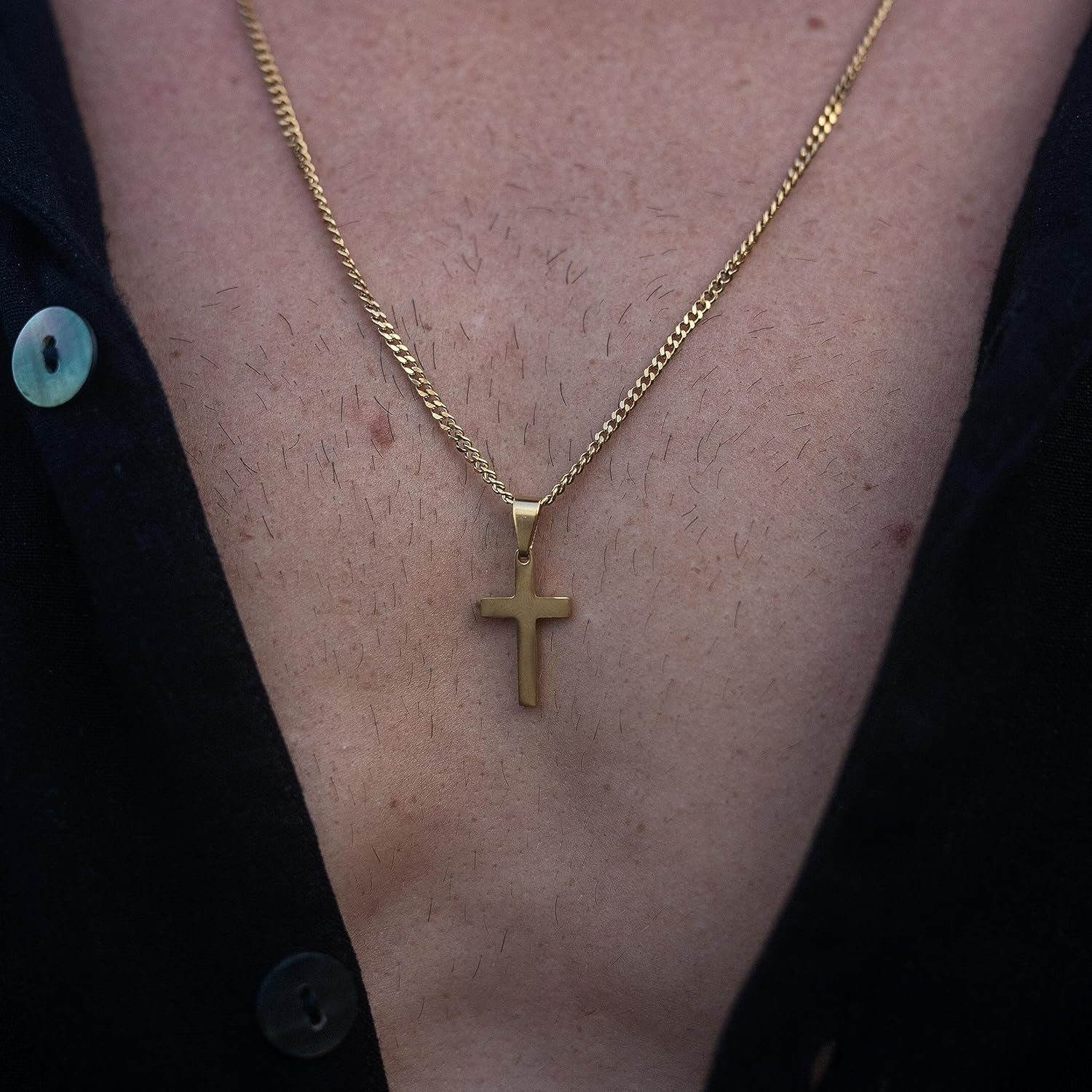Made by Nami Kette mit Anhänger Halskette Kreuzkette Kreuz Anhänger Herren, Edelstahl Gliederkette Gold