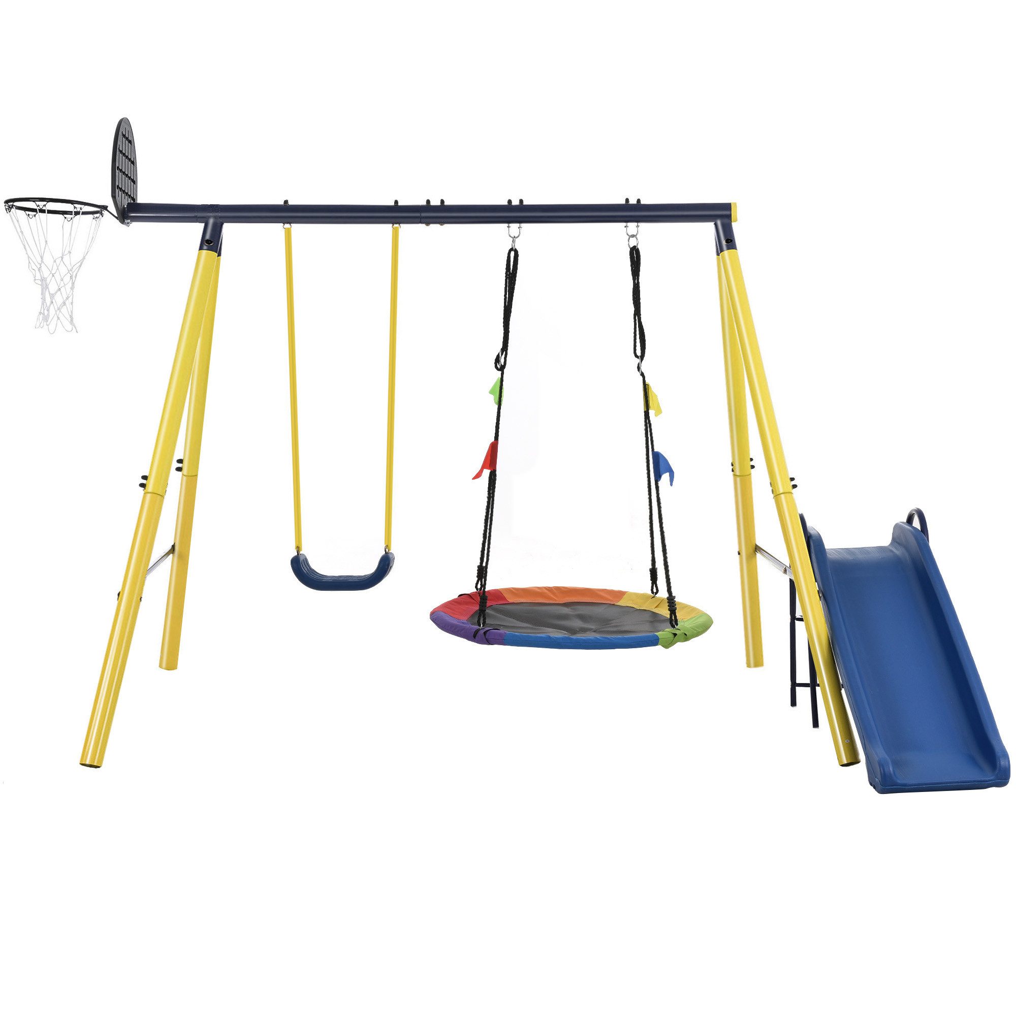 EXTSUD Doppelschaukel Kinderschaukelset mit Metallrahmen, Spielplatz im Freien, Gelb