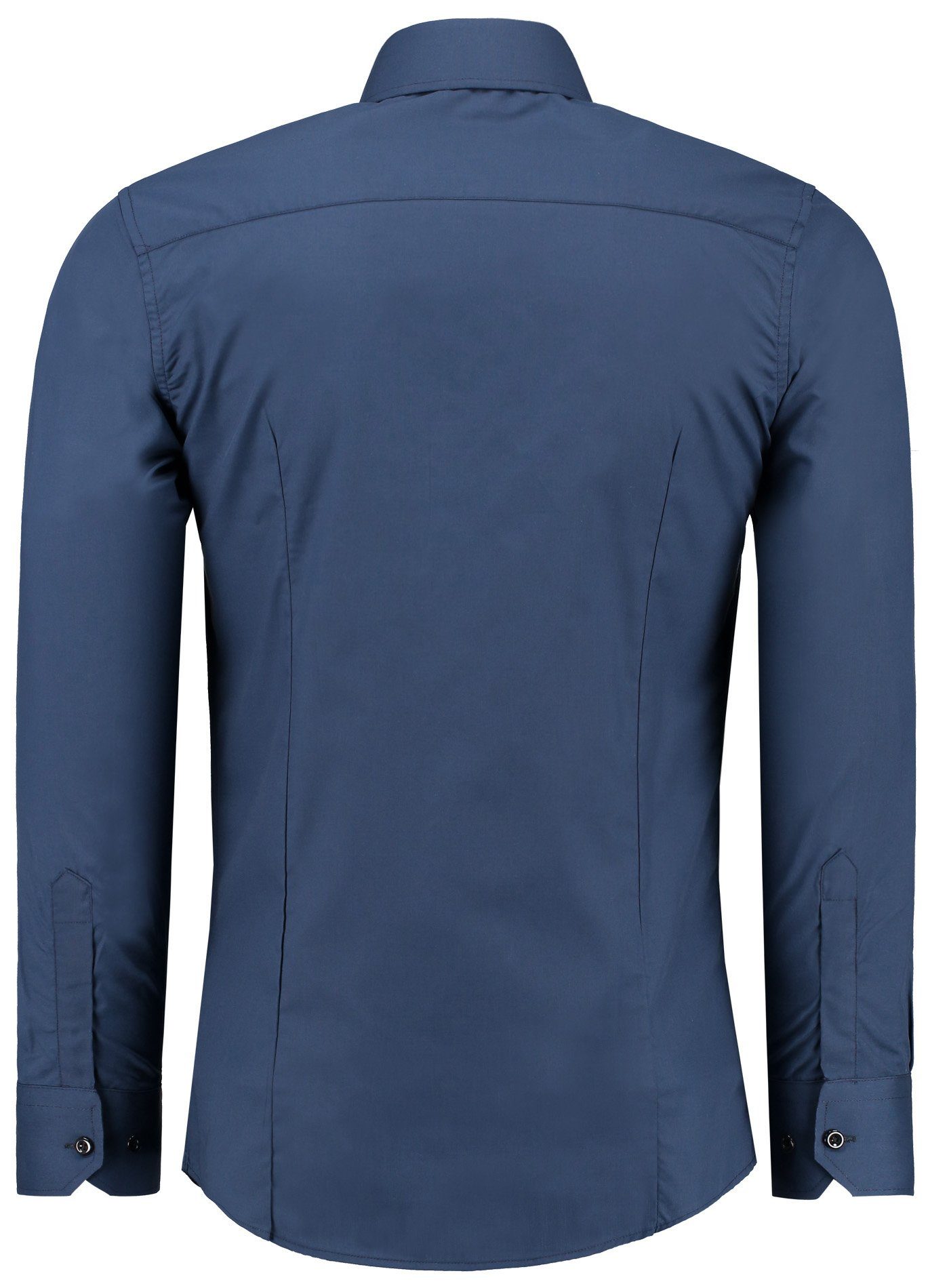 farblich Uni Hemd JEEL Herren Businesshemd Langarm abgesetzten Slim Kentkragen Elementen, Fit JH12105 Langarm mit Navyblau