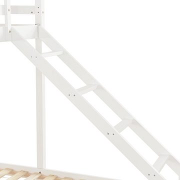Ulife Etagenbett Dreierbett, mit Seitenleiter,mit Lattenrost, aus Kiefernholz,90*200cm,3-in-1,Treppe