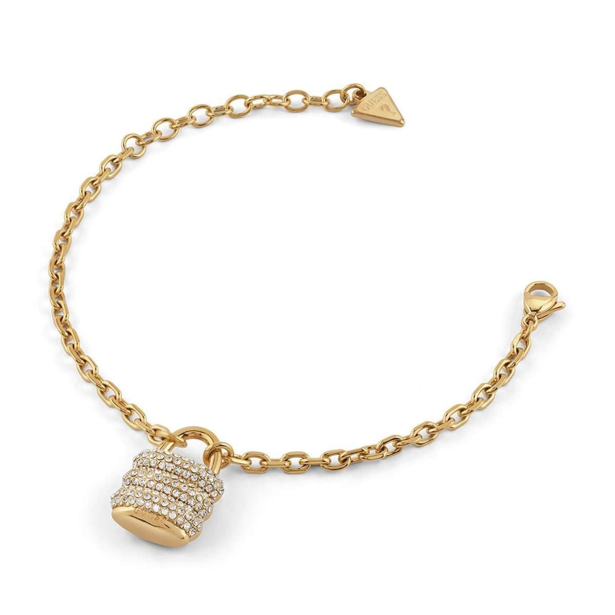 Guess Edelstahlarmband JUBB05406JWYGS, Damenarmband Padlock Goldfarben S